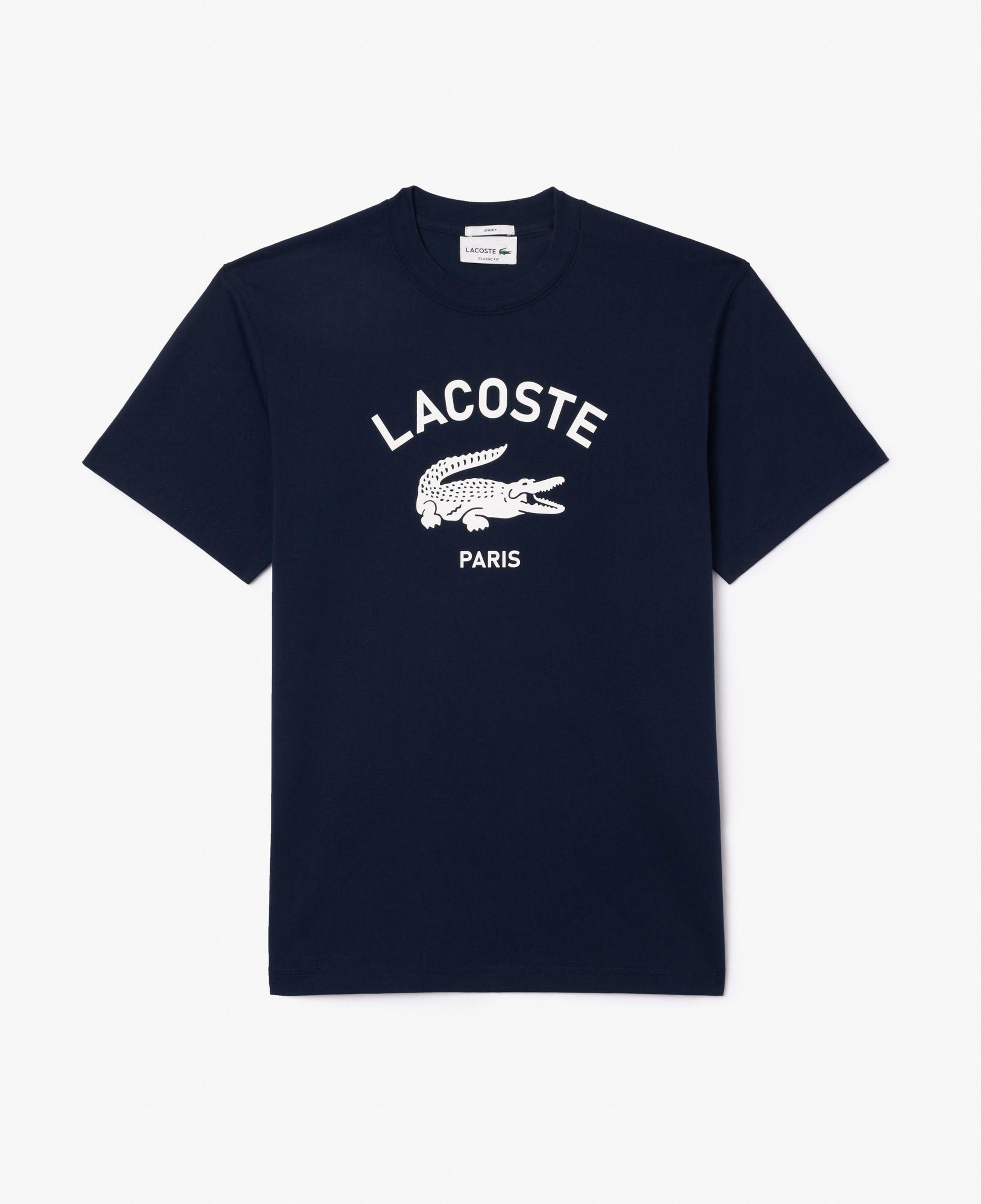 Unisex Bisiklet Yaka Baskılı Lacivert T-Shirt