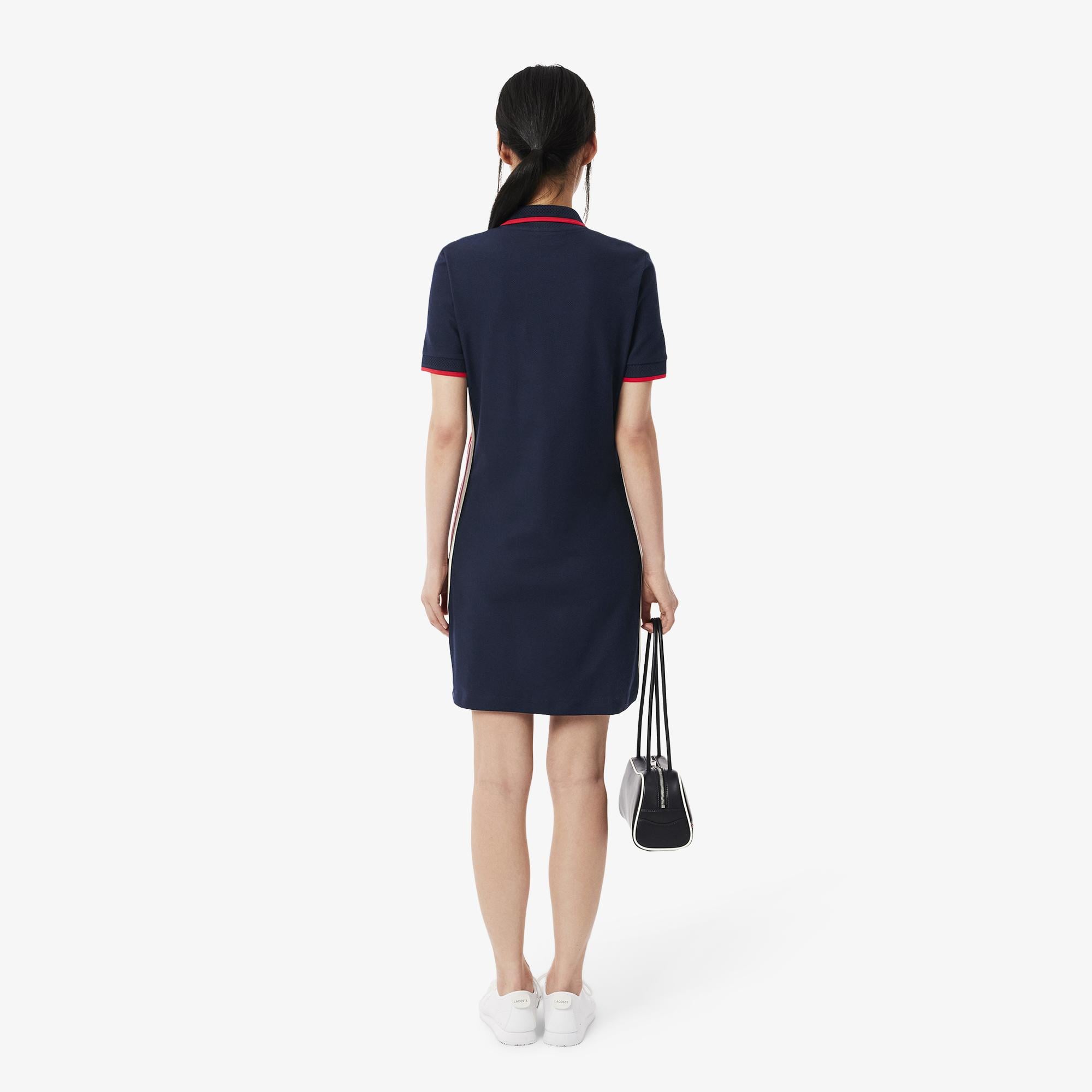 Kadın Slim Fit Kısa Kollu Polo Yaka Renk Bloklu Lacivert Elbise