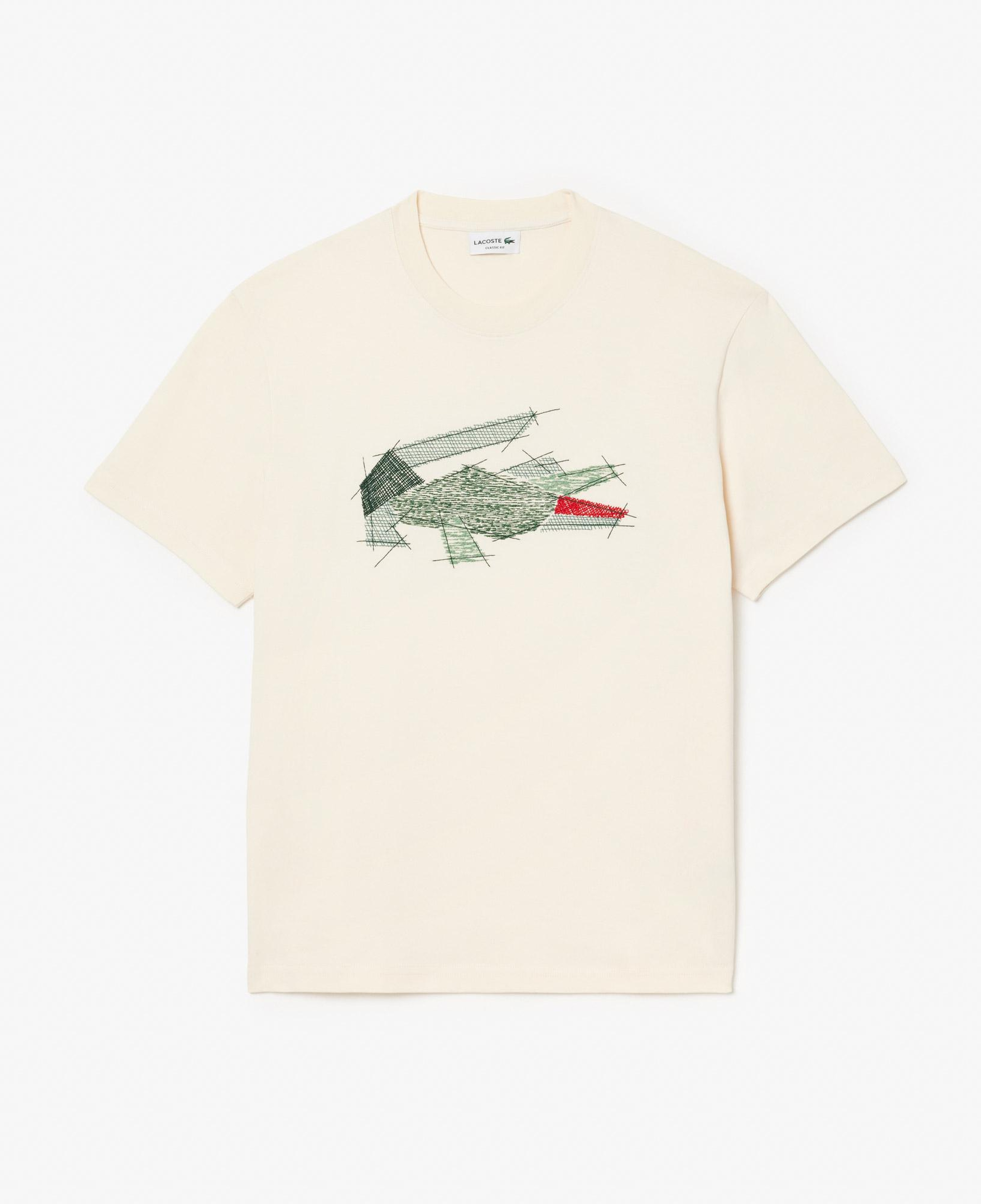Erkek Classic Fit Bisiklet Yaka Baskılı Krem T-Shirt