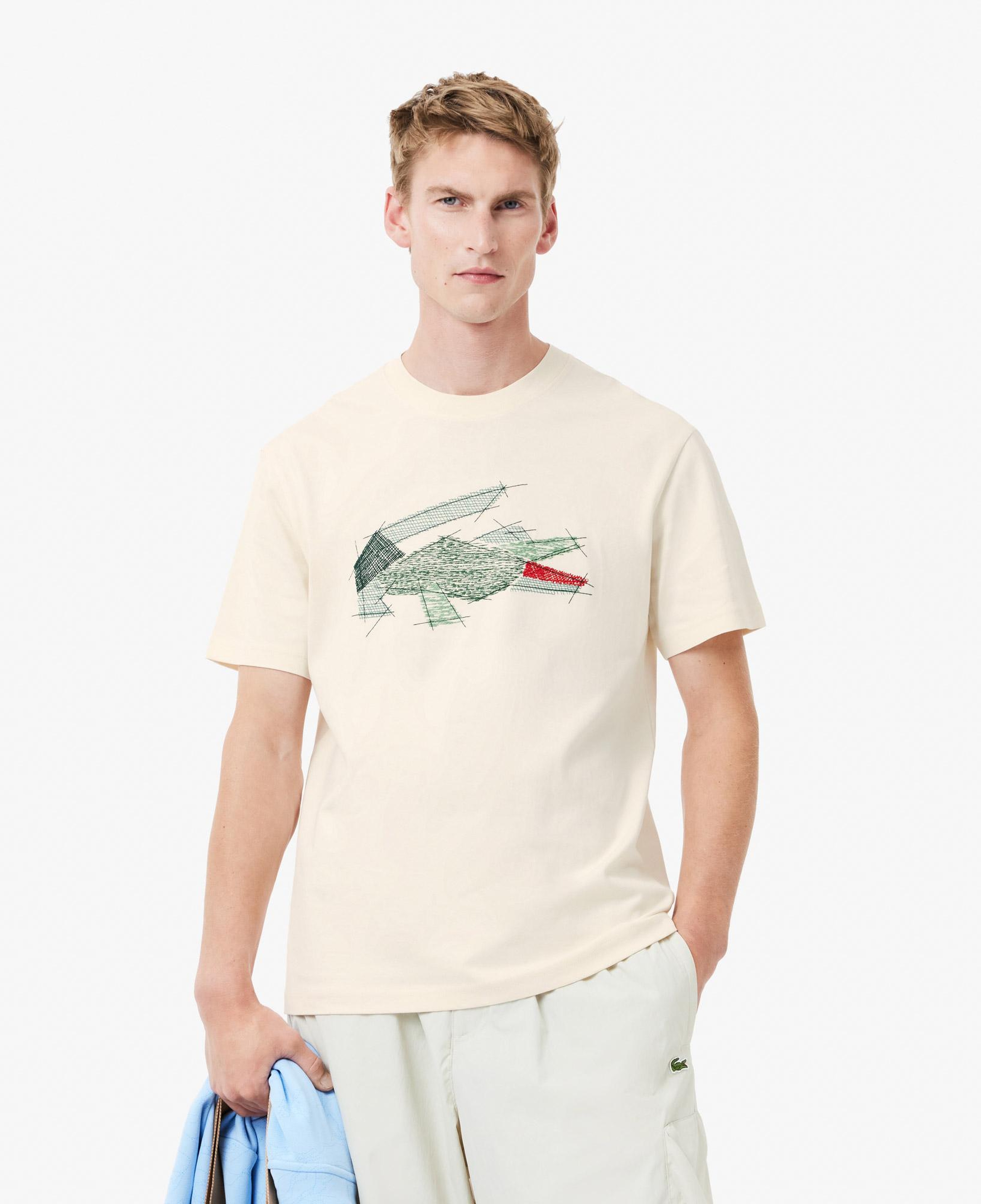 Erkek Classic Fit Bisiklet Yaka Baskılı Krem T-Shirt