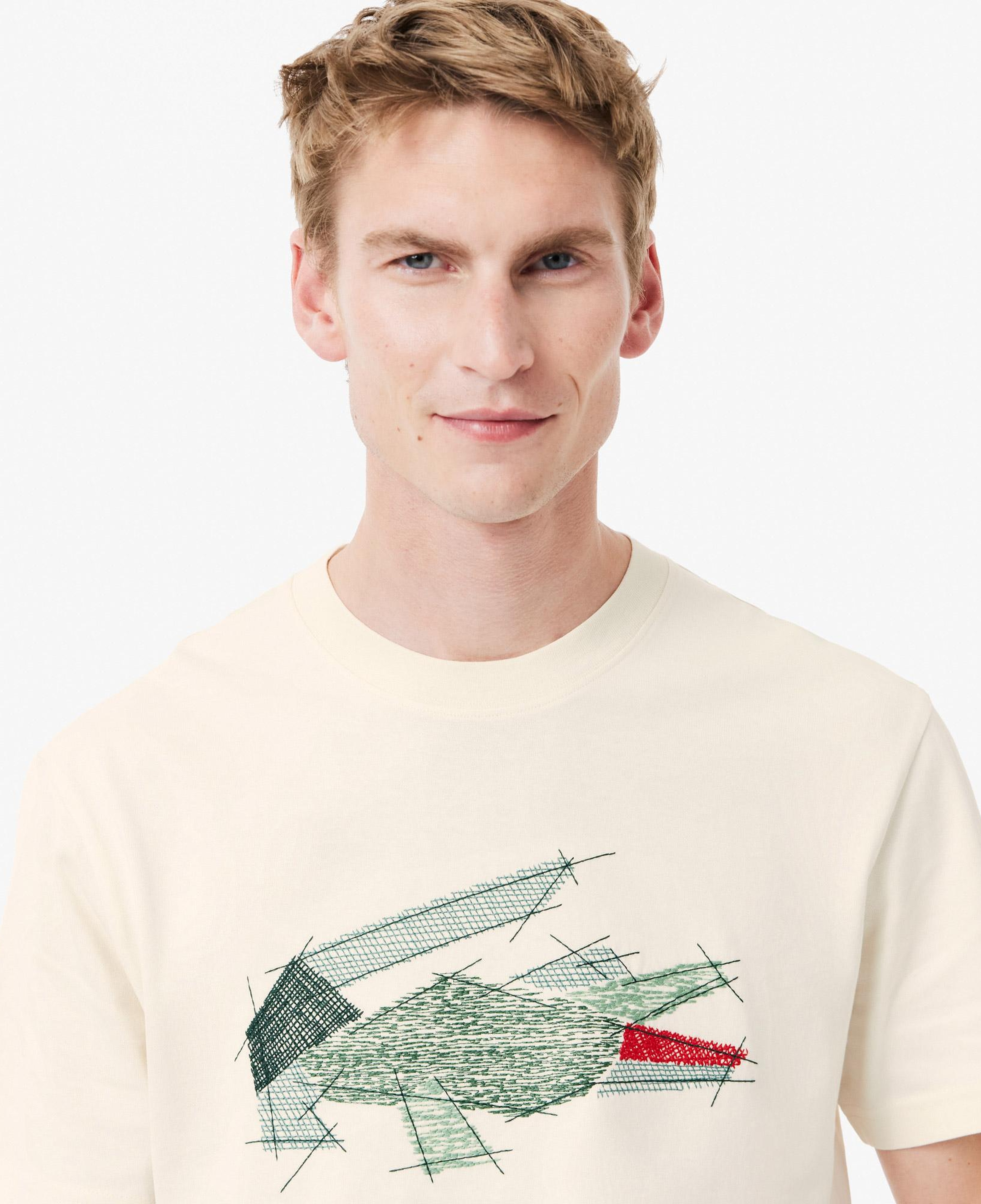 Erkek Classic Fit Bisiklet Yaka Baskılı Krem T-Shirt