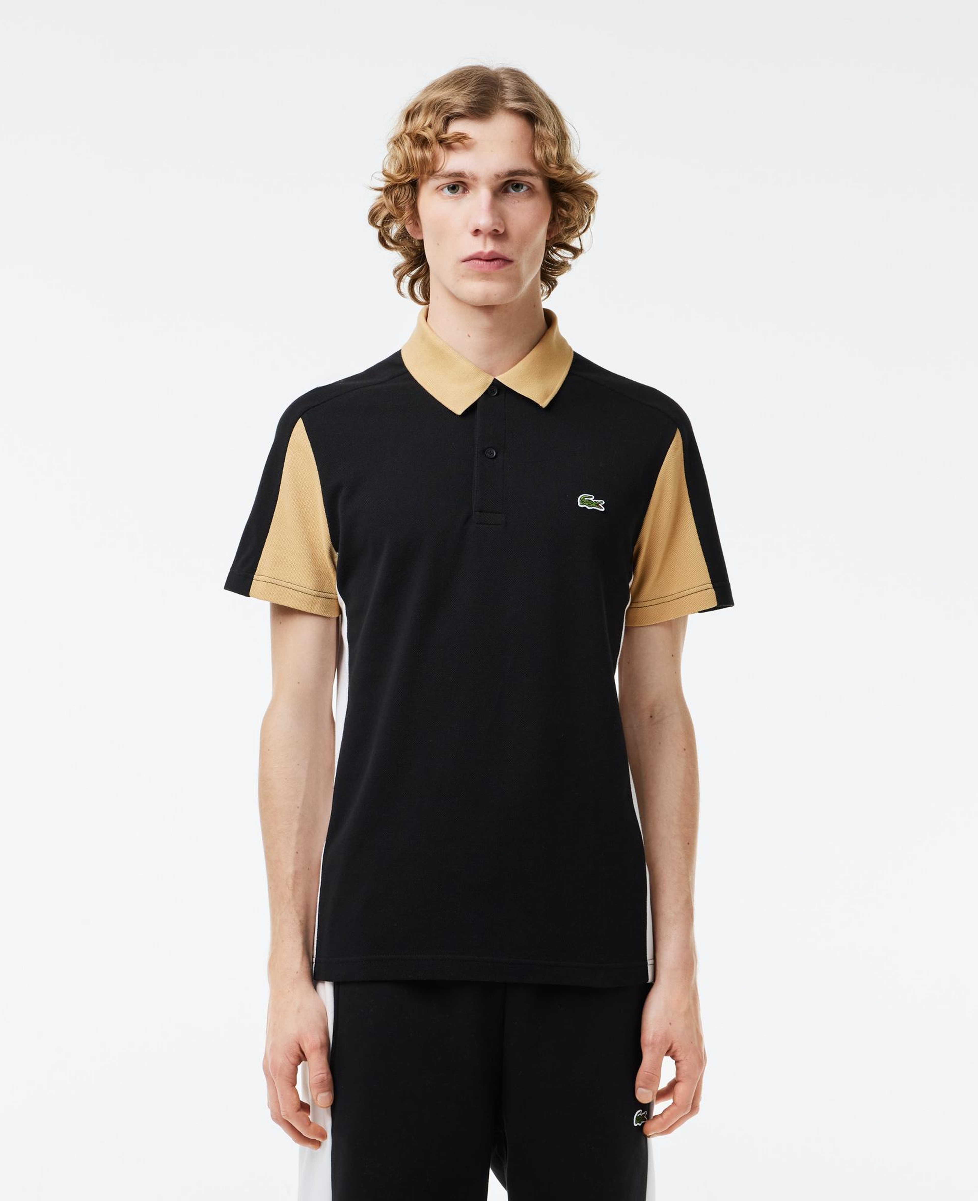 Erkek Regular Fit Renk Bloklu Siyah Polo
