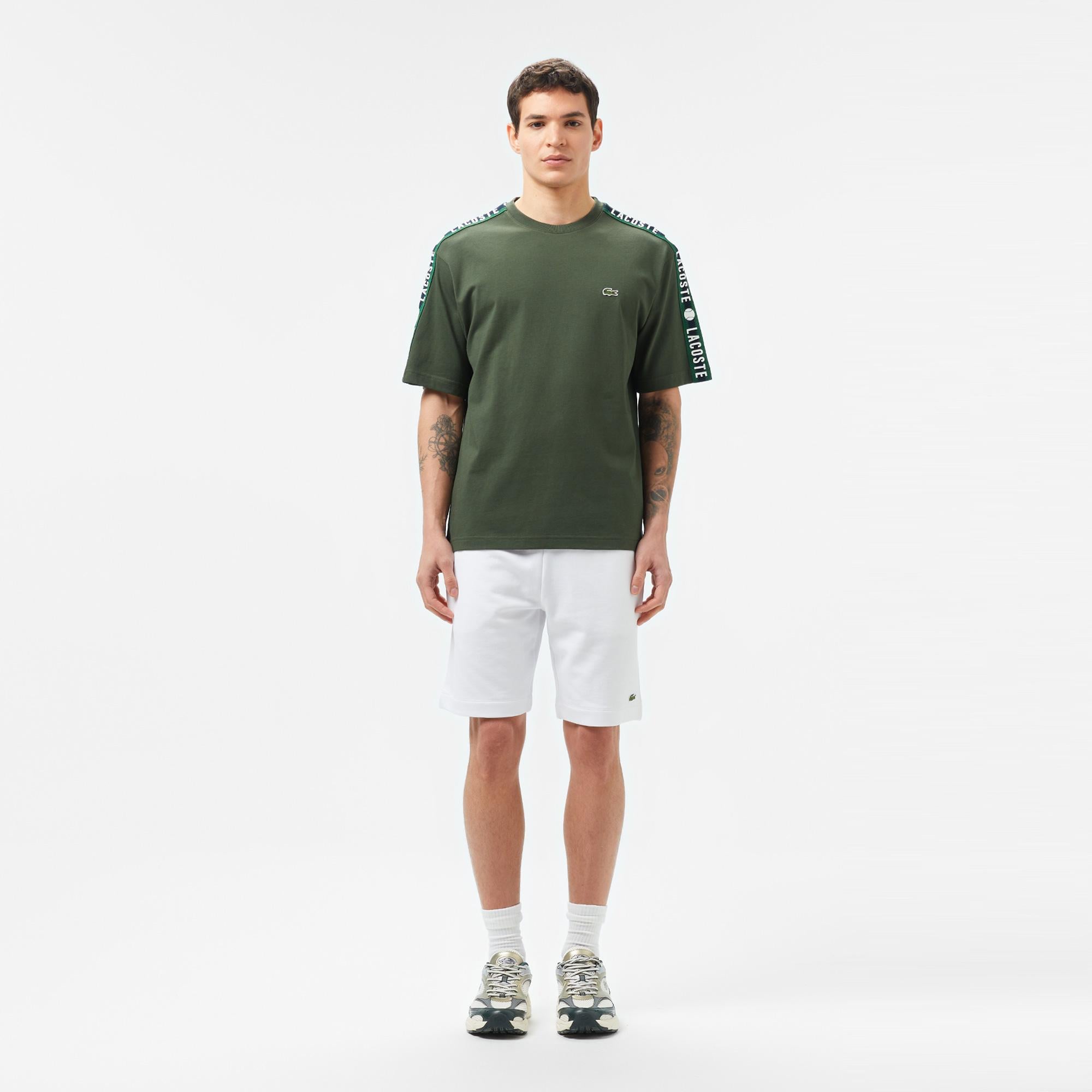 Erkek Relaxed Fit Bisiklet Yaka Baskılı Koyu Yeşil T-Shirt
