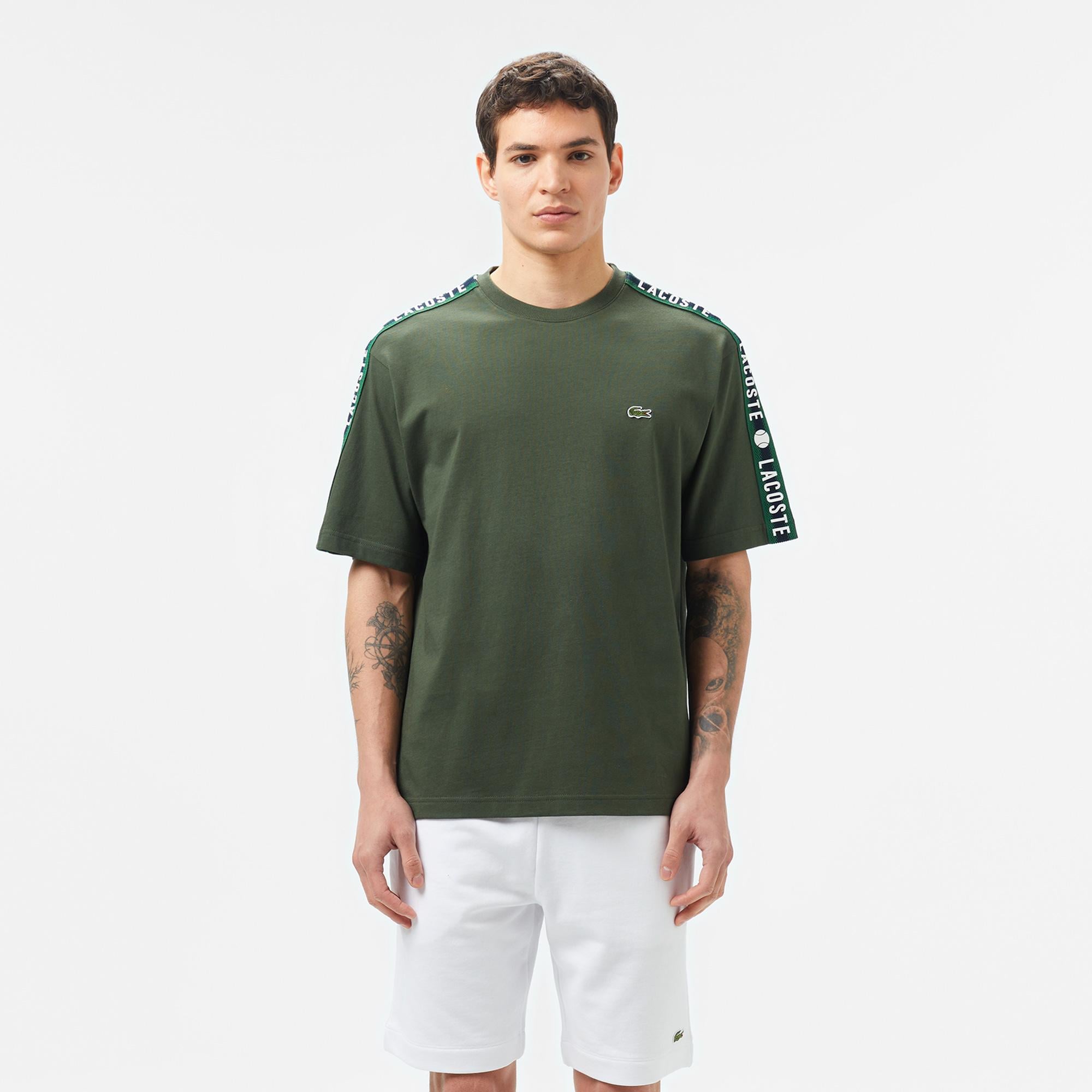 Erkek Relaxed Fit Bisiklet Yaka Baskılı Koyu Yeşil T-Shirt