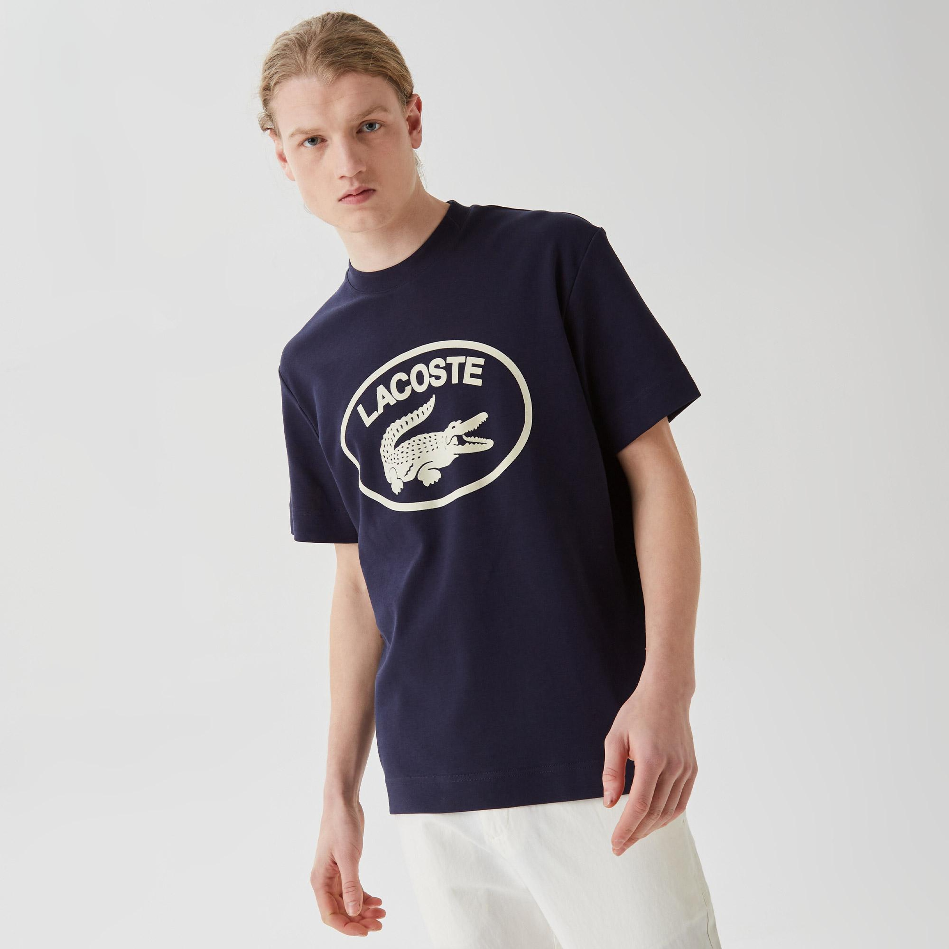 Erkek Relaxed Fit Bisiklet Yaka Baskılı Lacivert T-Shirt