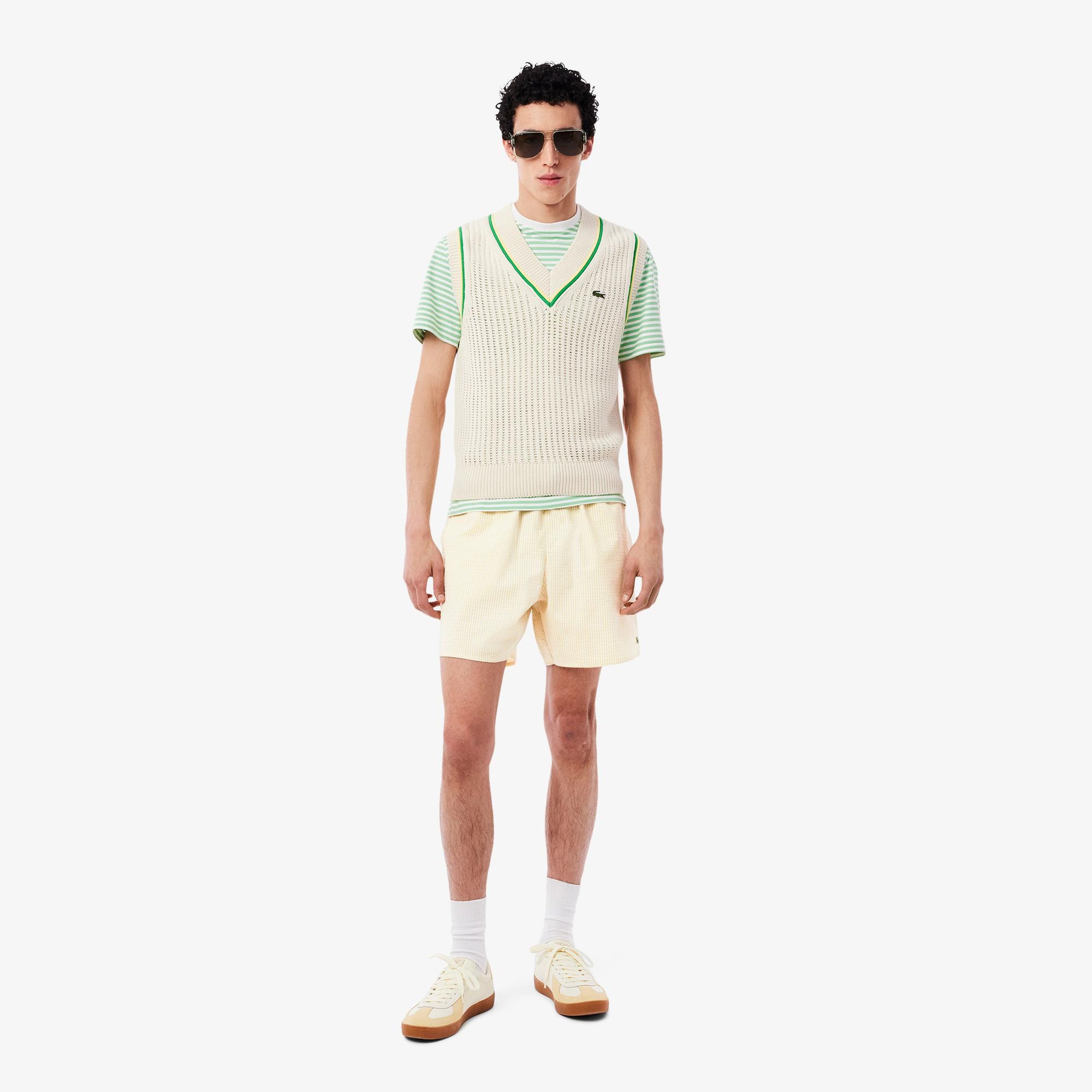 Lacoste Erkek Çizgili Sarı Deniz Şortu