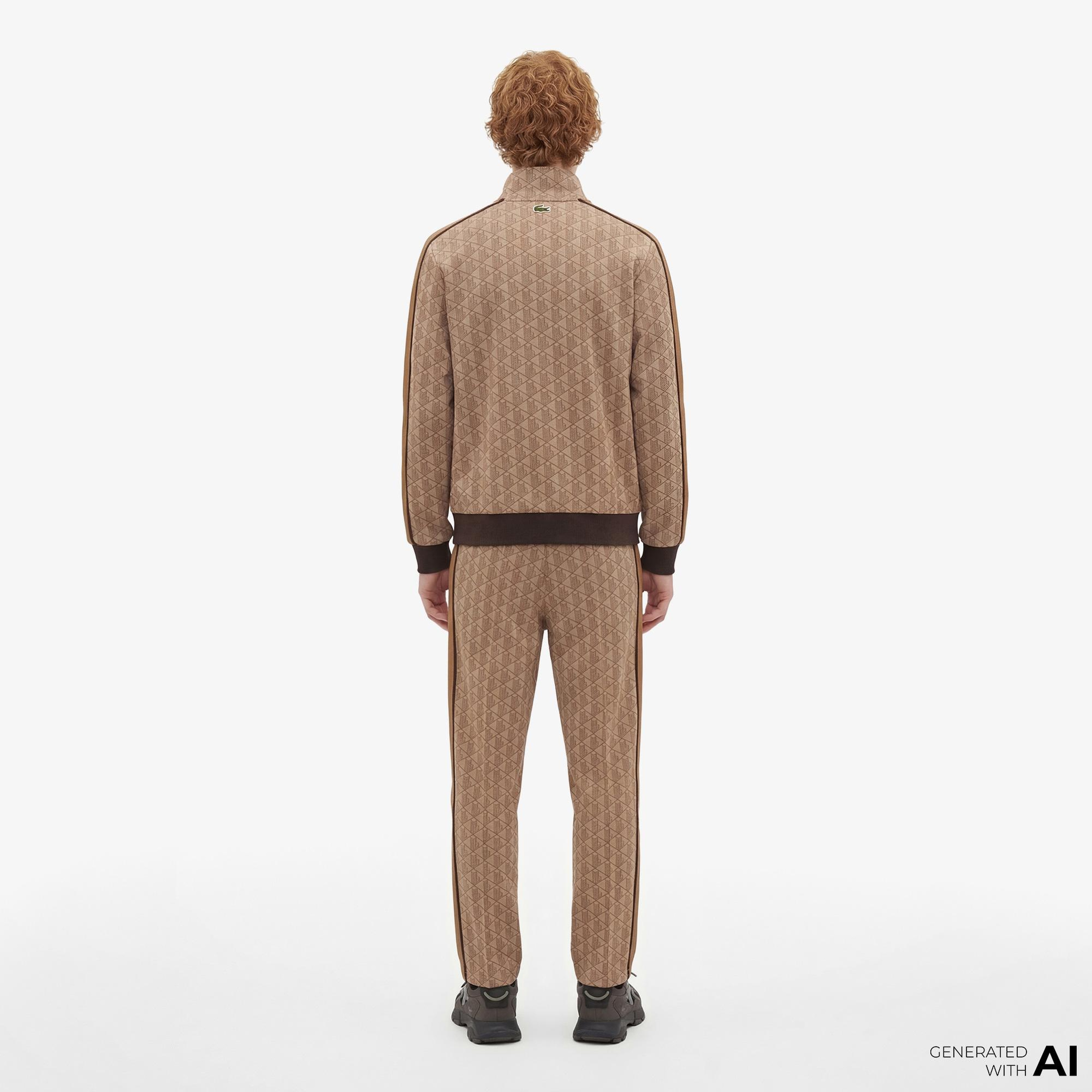 Lacoste Erkek Regular Fit Fermuarlı Monogram Kahverengi Sweatshirt