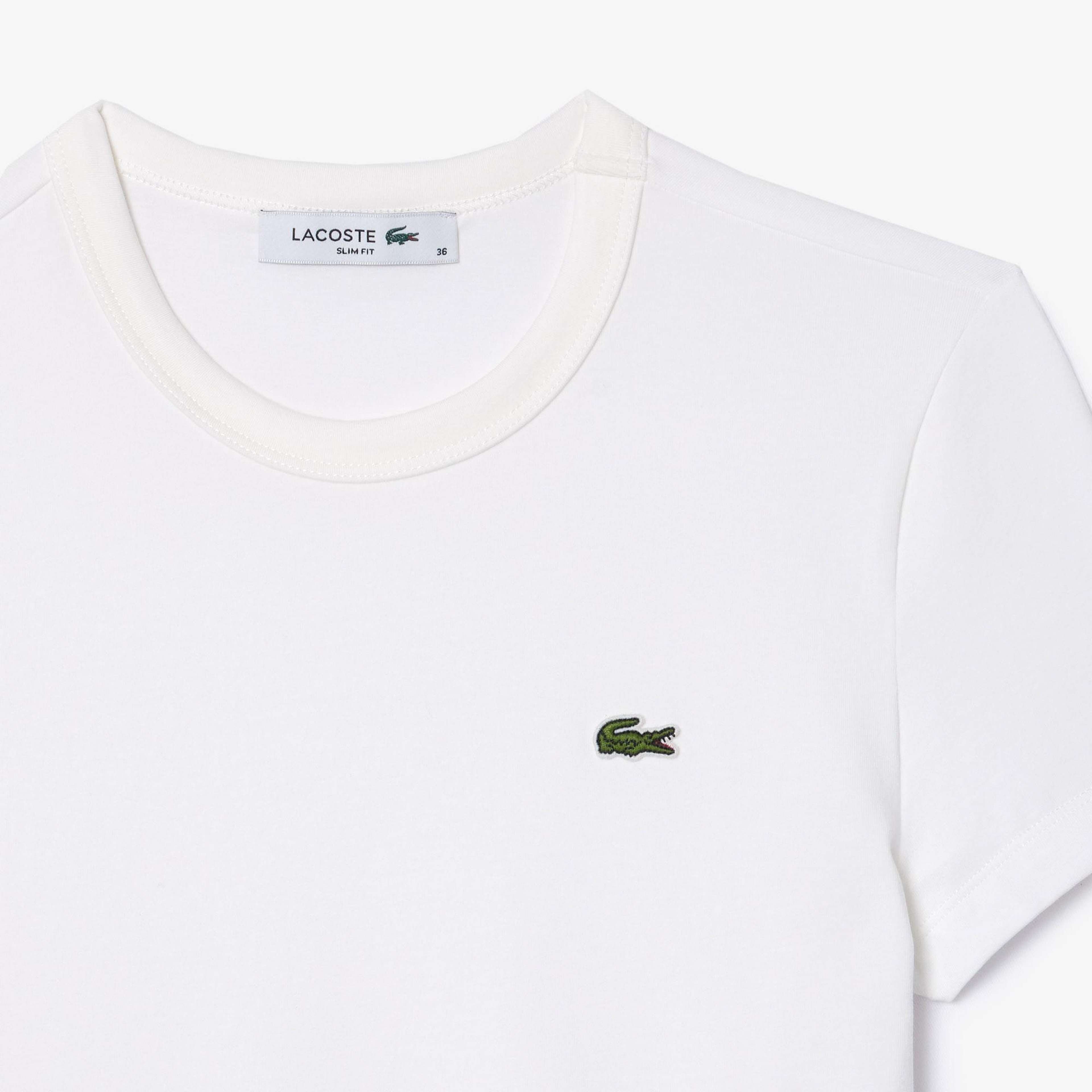 Lacoste Kadın Slim Fit Bisiklet Yaka Beyaz T-Shirt