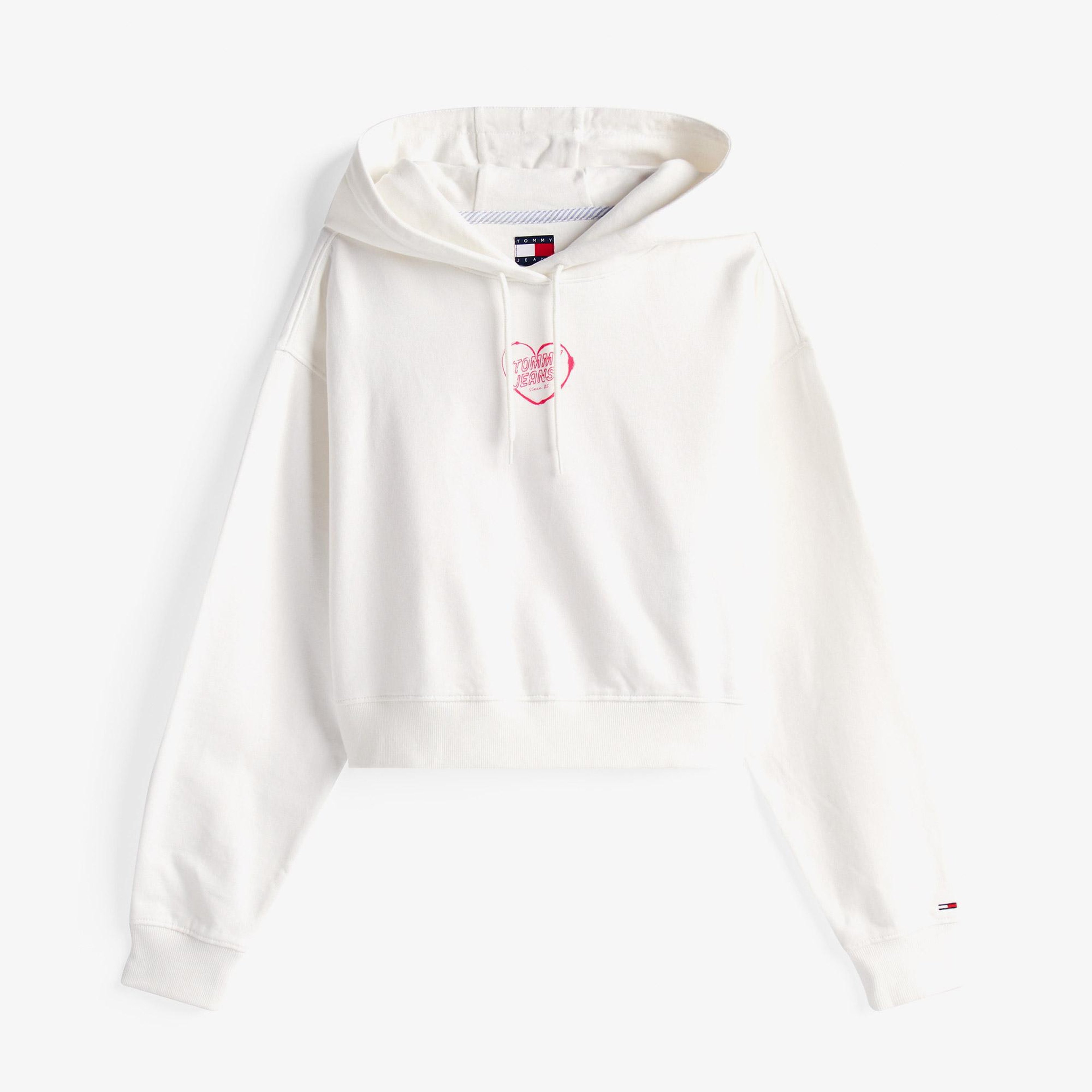 Tommy Jeans Crop Heart Slim Kadın Beyaz Sweatshirt
