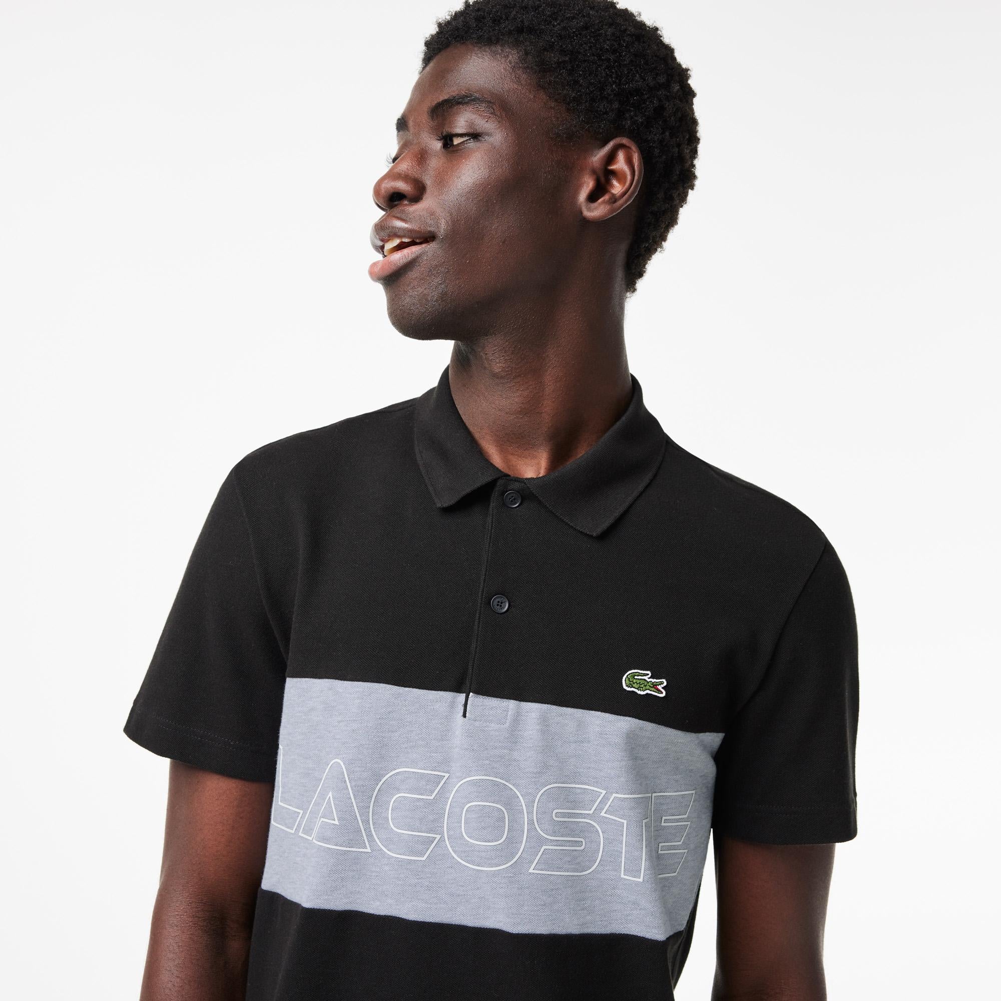 Erkek Regular Fit Renk Bloklu Siyah Polo