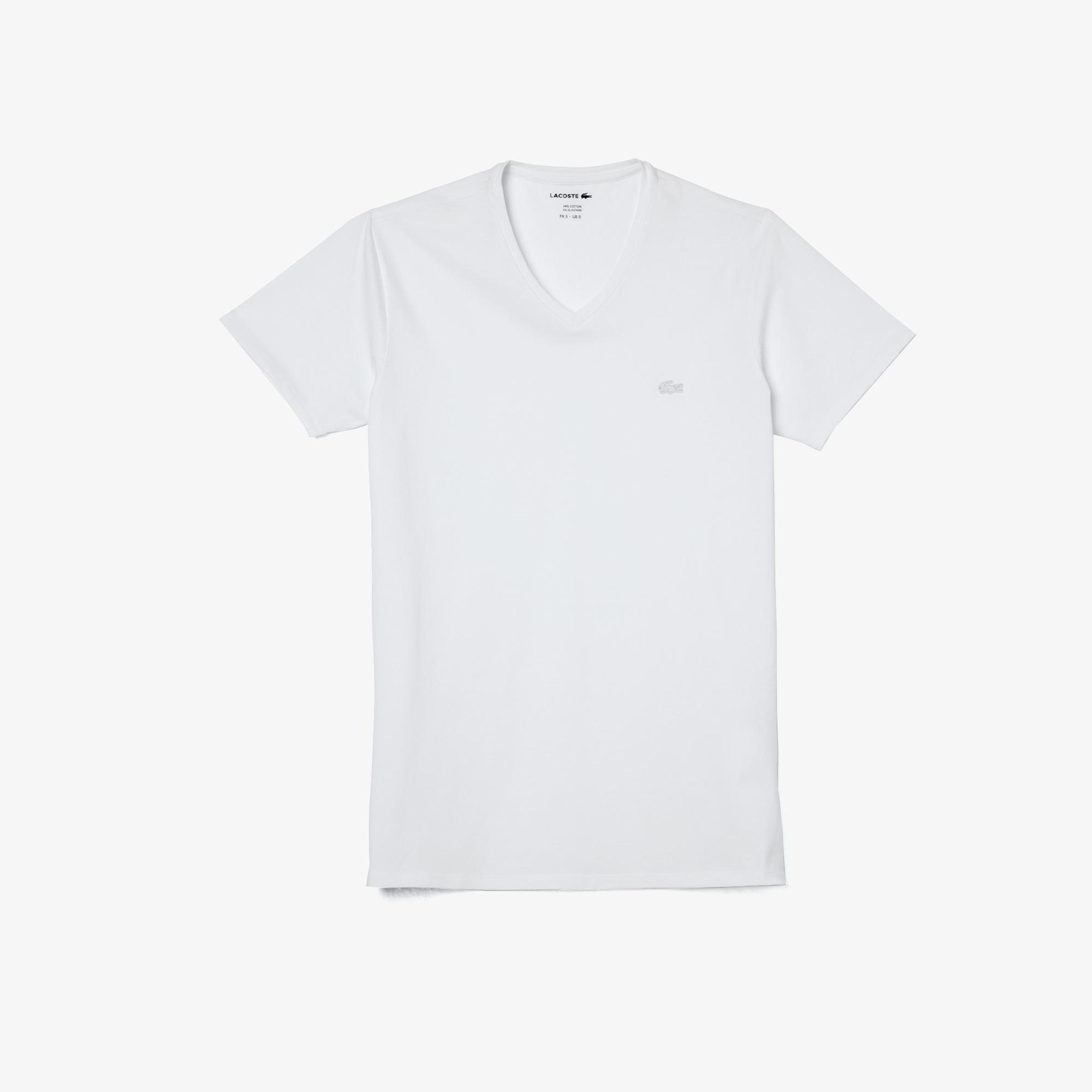 Erkek Slim Fit V Yaka Beyaz T-Shirt