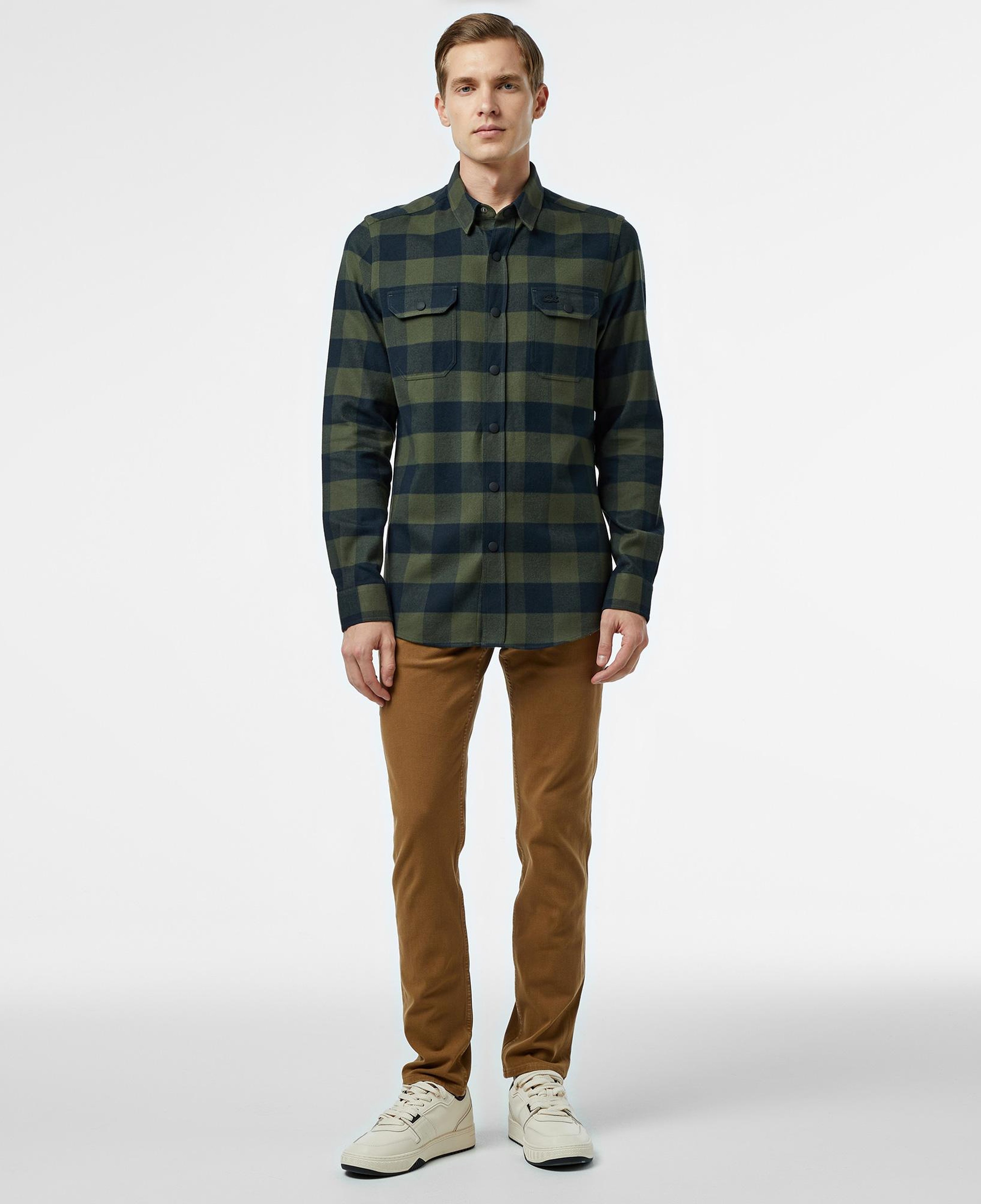 Erkek Slim Fit Ekose Yeşil Gömlek