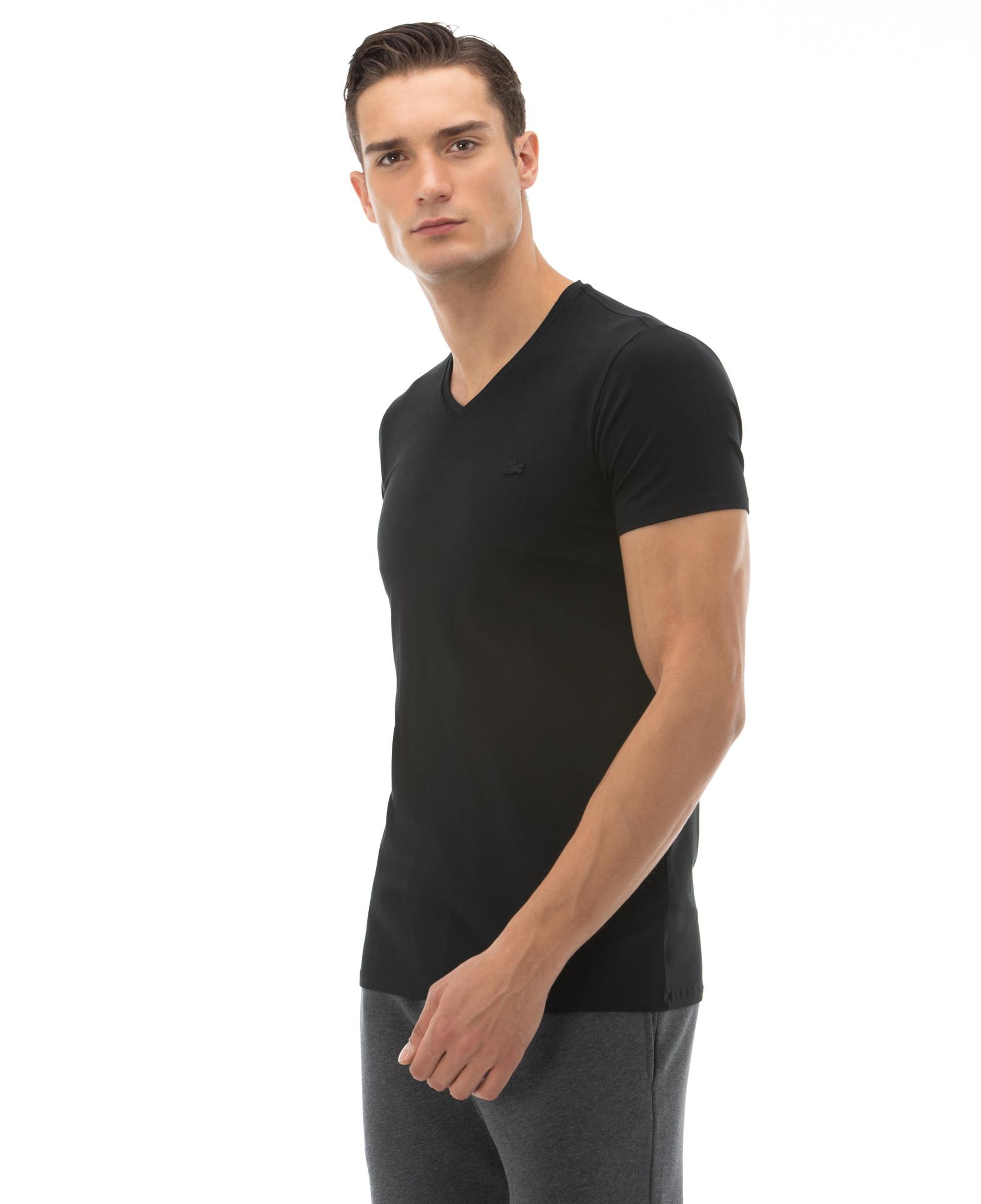 Erkek Slim Fit V Yaka Siyah T-Shirt