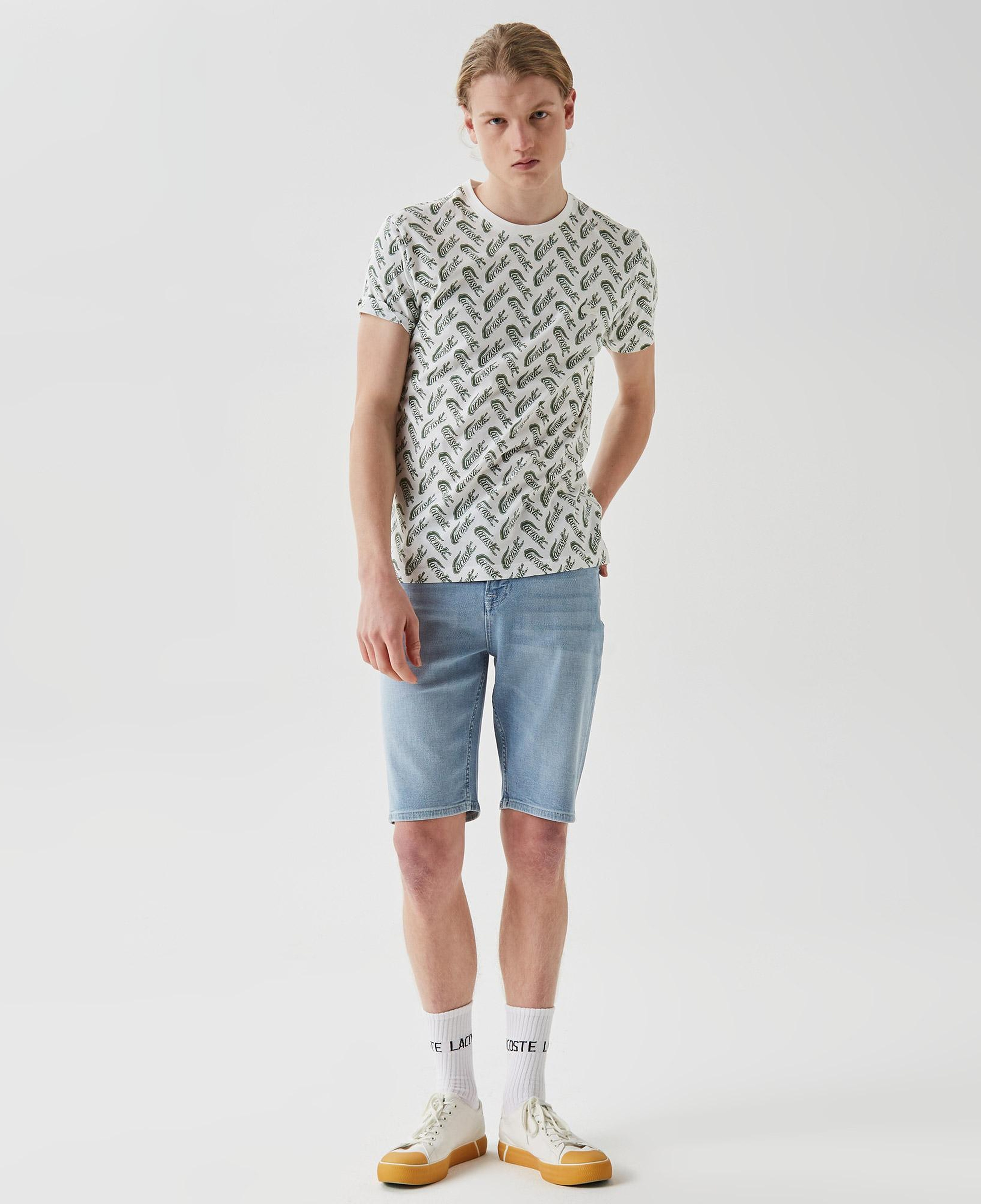 Erkek Slim Fit Bisiklet Yaka Desenli Beyaz T-Shirt