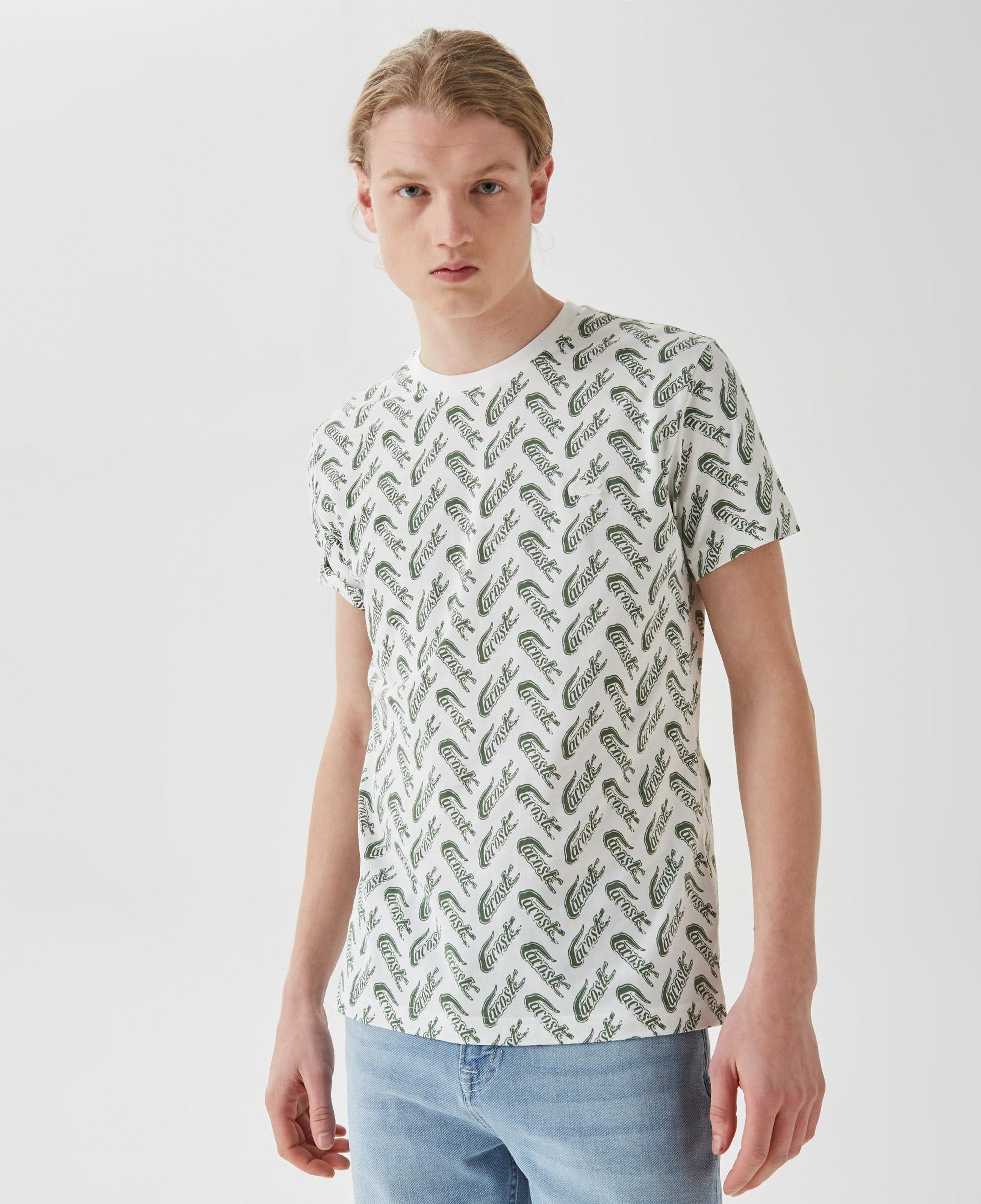 Erkek Slim Fit Bisiklet Yaka Desenli Beyaz T-Shirt