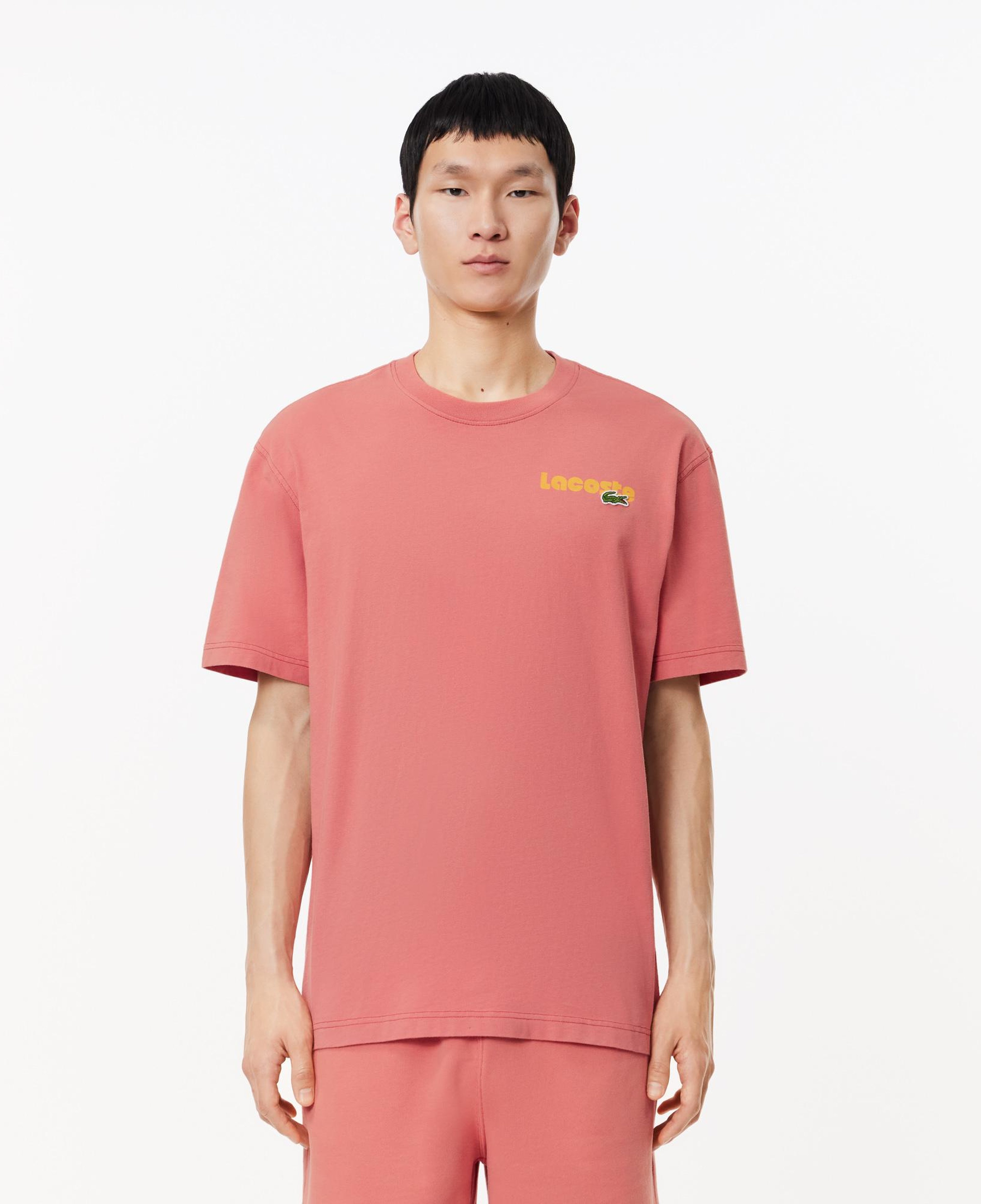 Erkek Classic Fit Bisiklet Yaka Baskılı Pembe T-Shirt