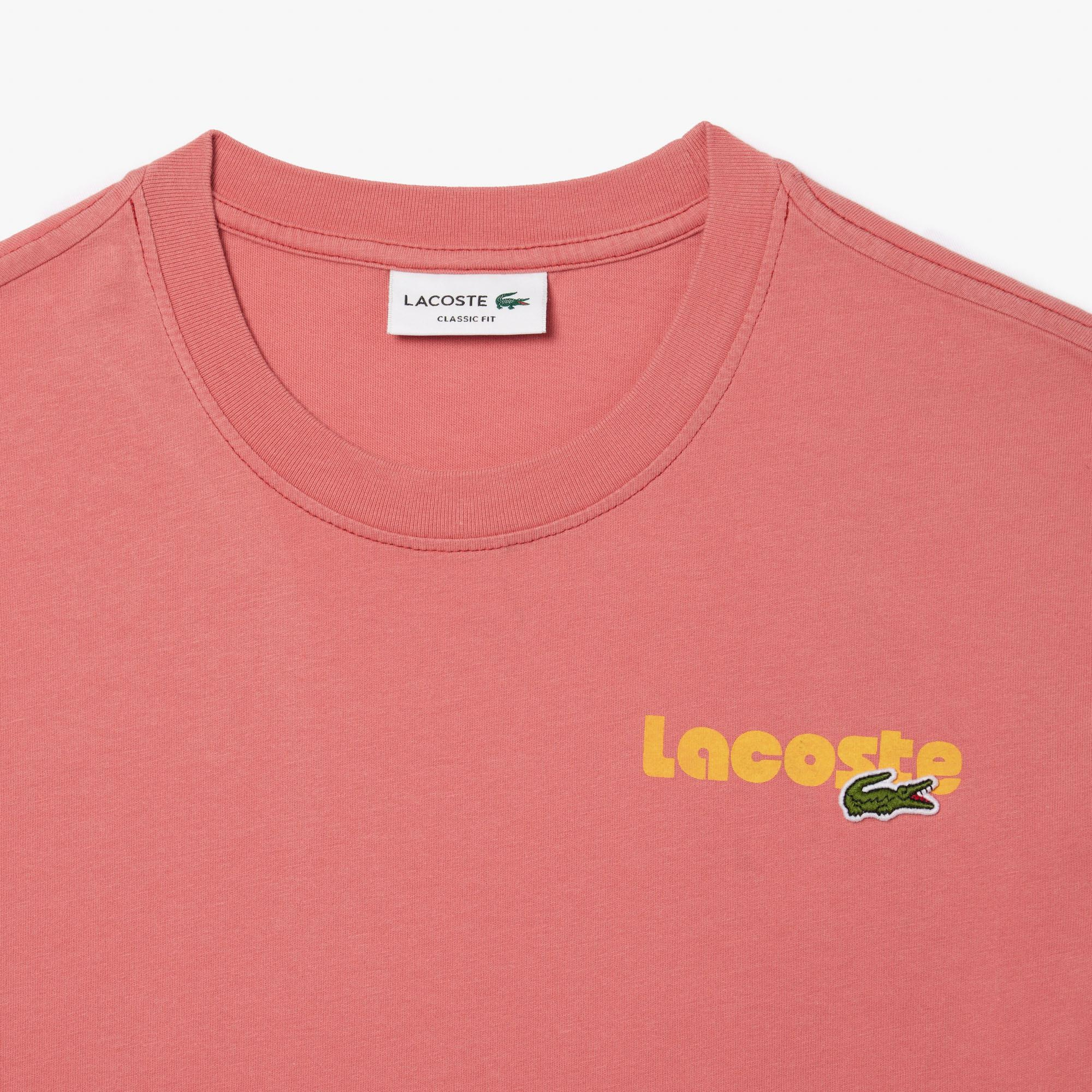 Erkek Classic Fit Bisiklet Yaka Baskılı Pembe T-Shirt