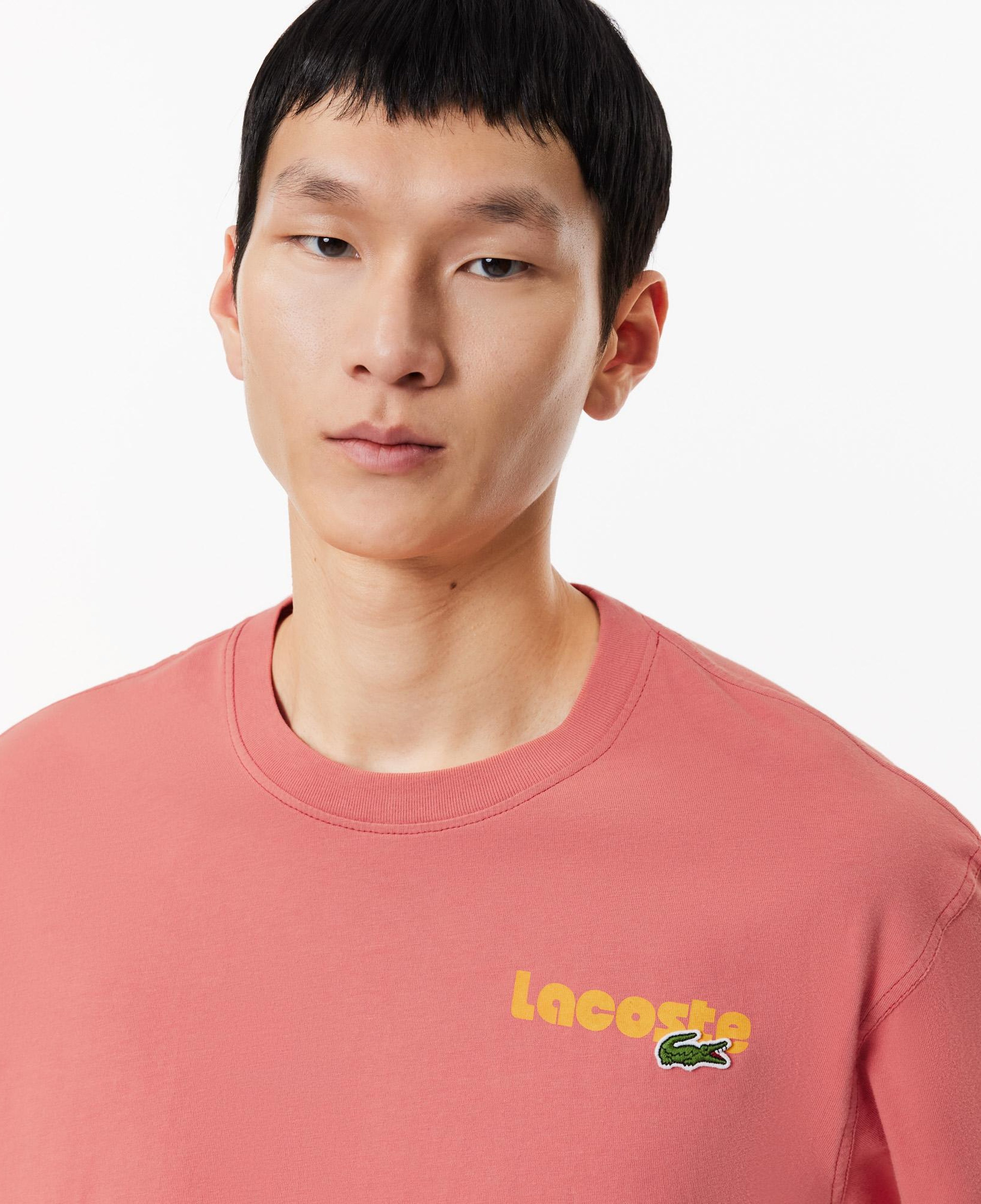Erkek Classic Fit Bisiklet Yaka Baskılı Pembe T-Shirt