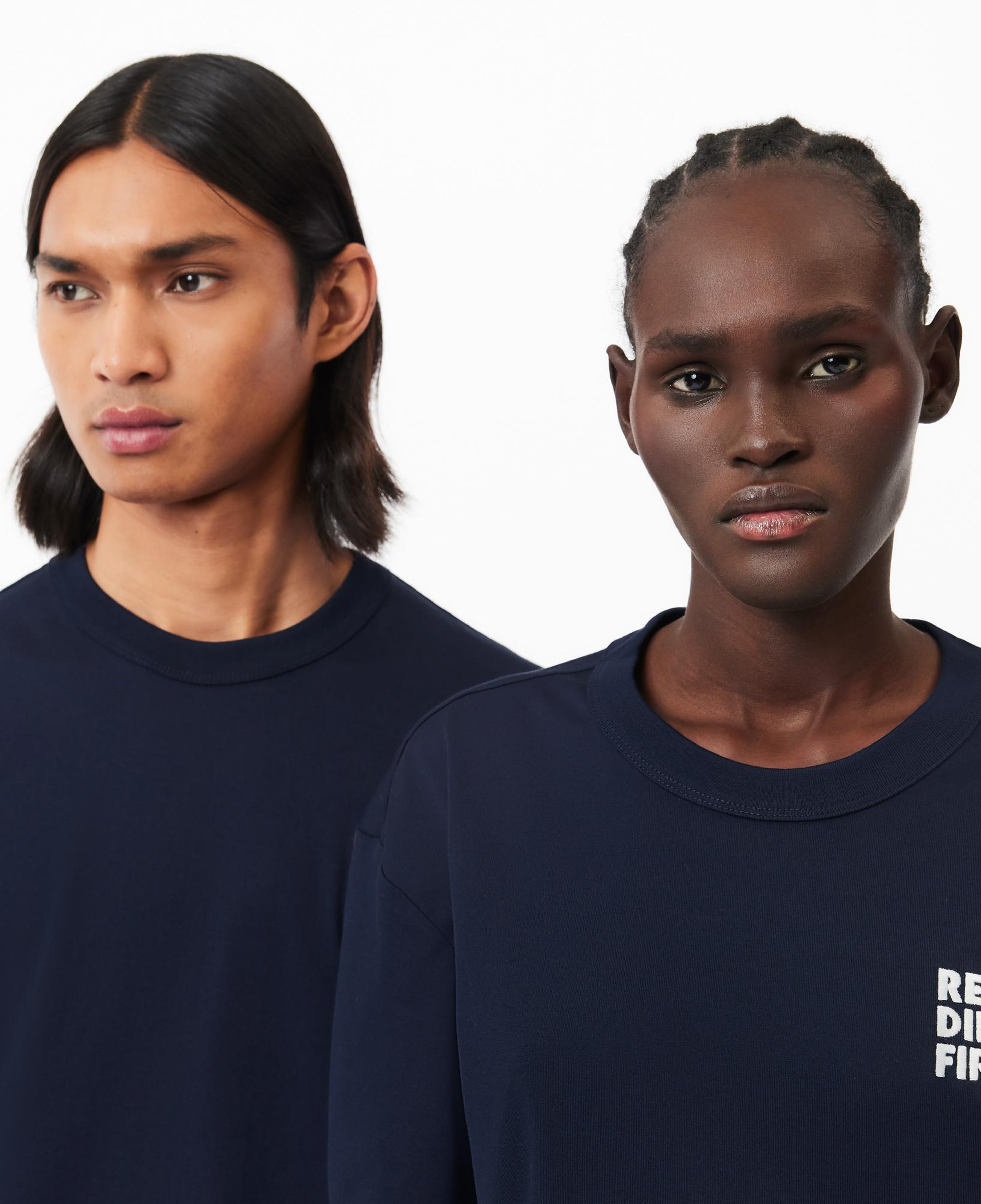 Unisex Classic Fit Bisiklet Yaka Baskılı Lacivert T-Shirt