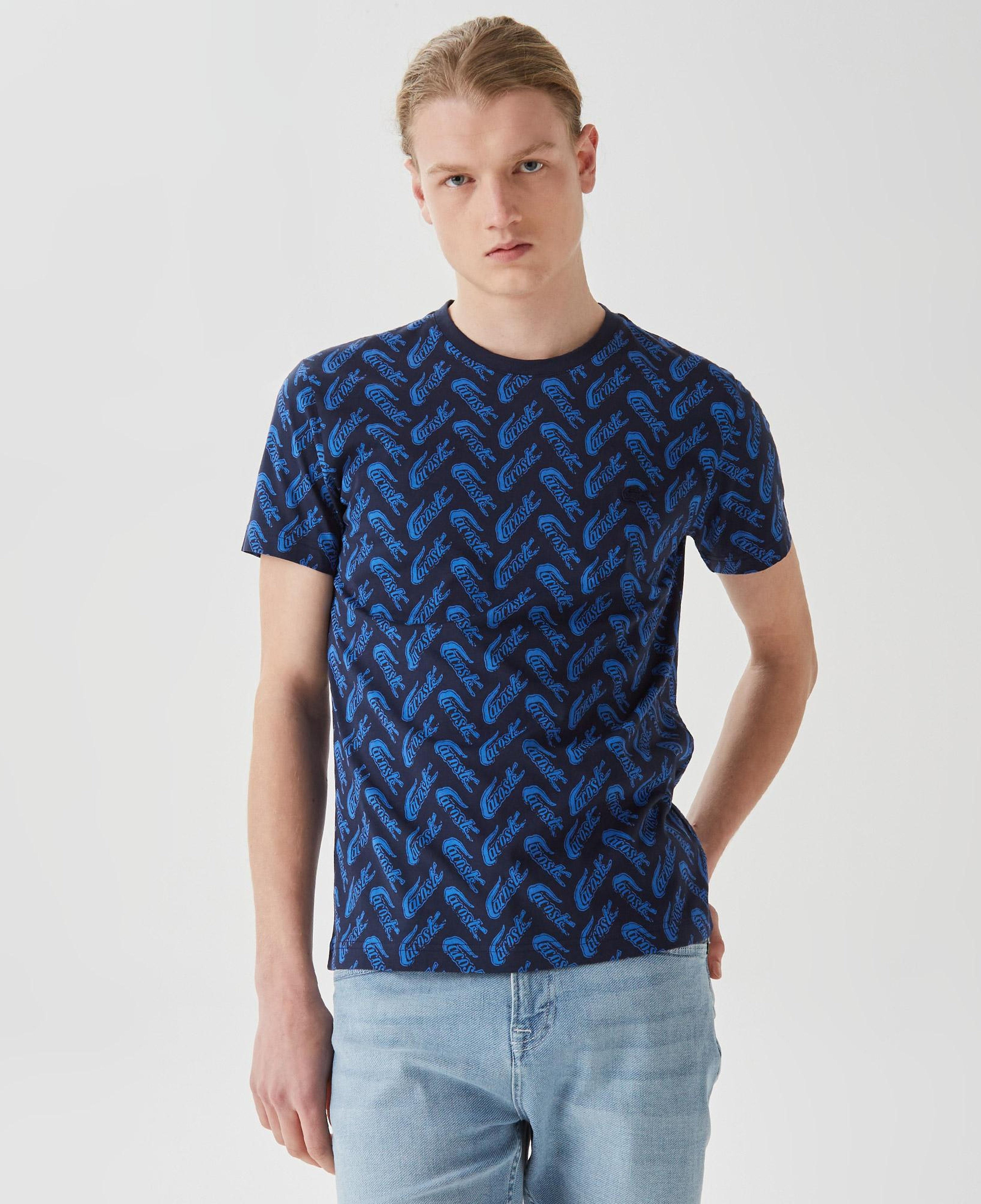 Erkek Slim Fit Bisiklet Yaka Desenli Lacivert T-Shirt