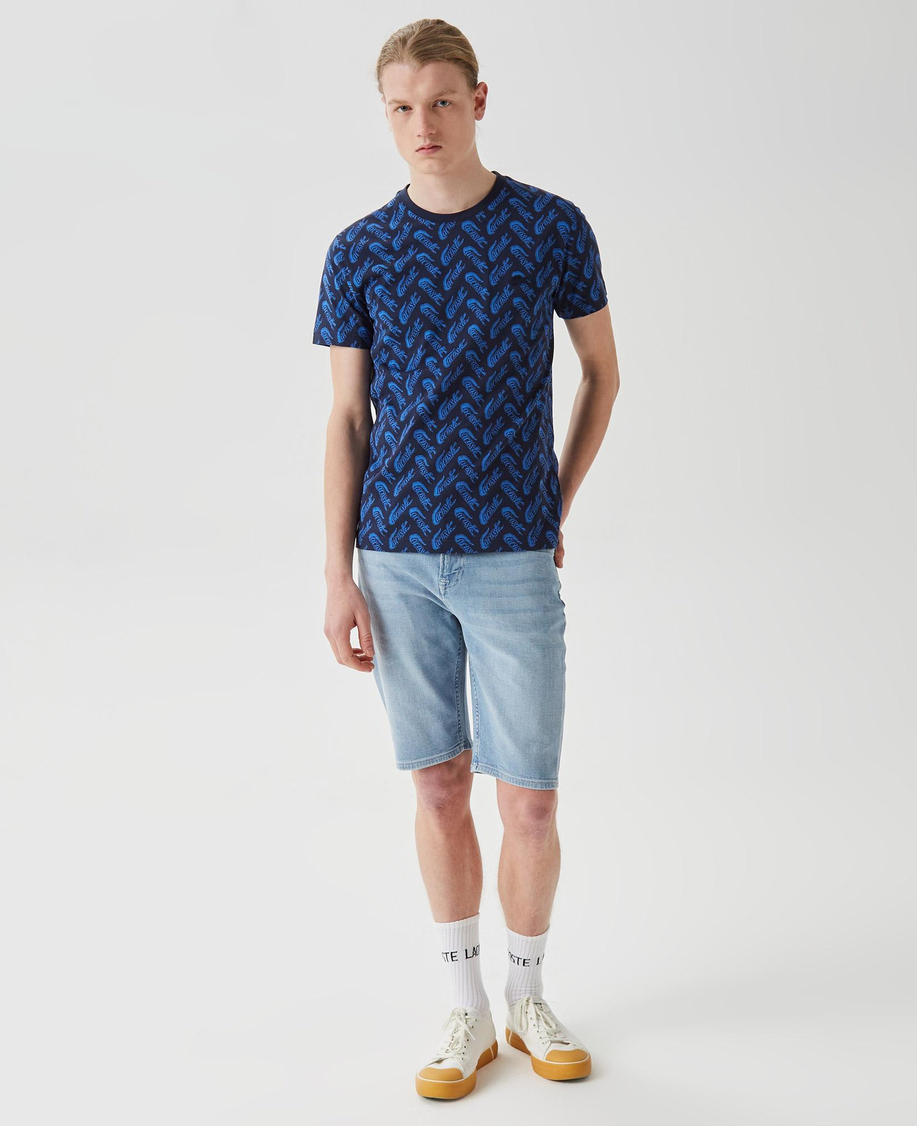 Erkek Slim Fit Bisiklet Yaka Desenli Lacivert T-Shirt