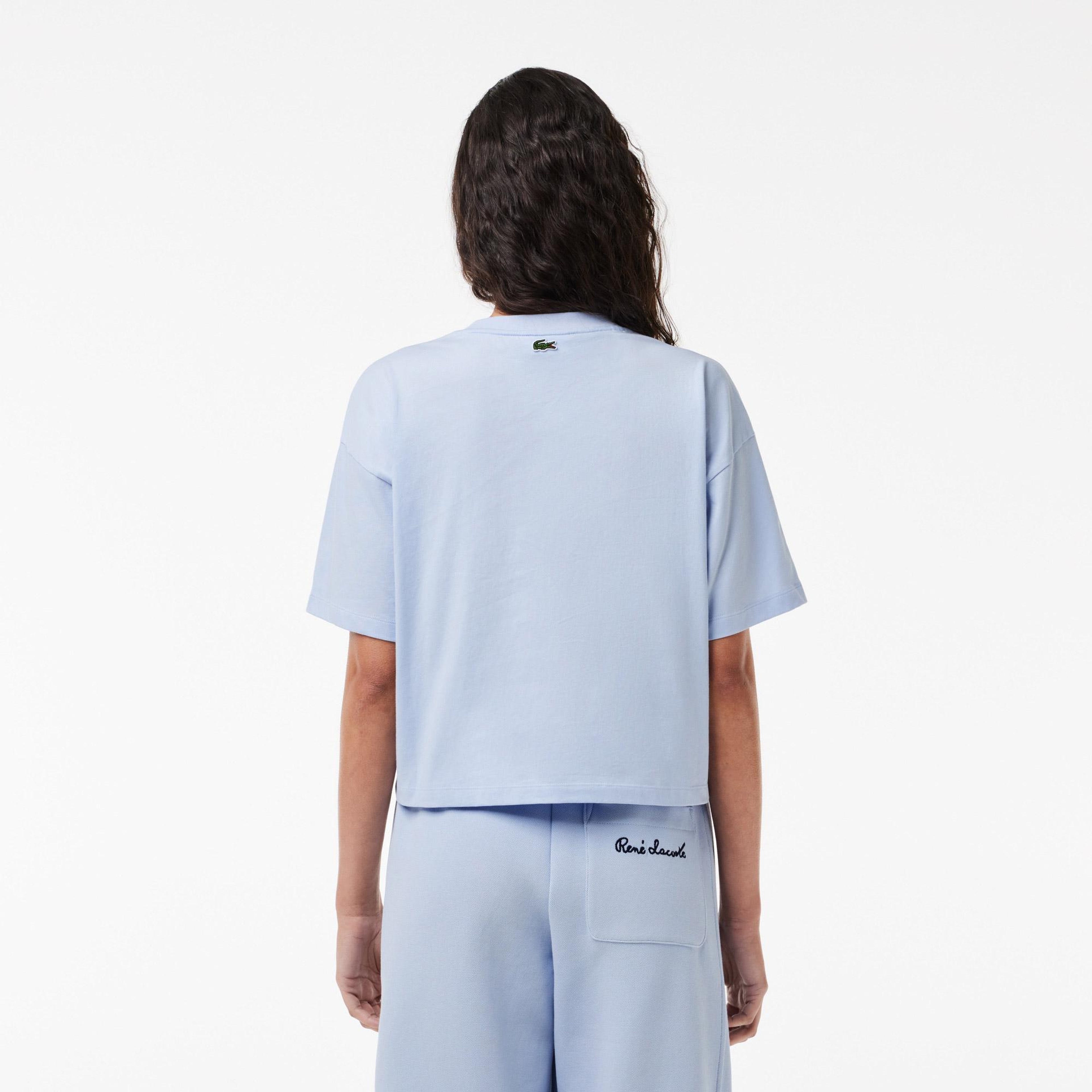 Kadın Relaxed Fit Bisiklet Yaka Mavi T-Shirt