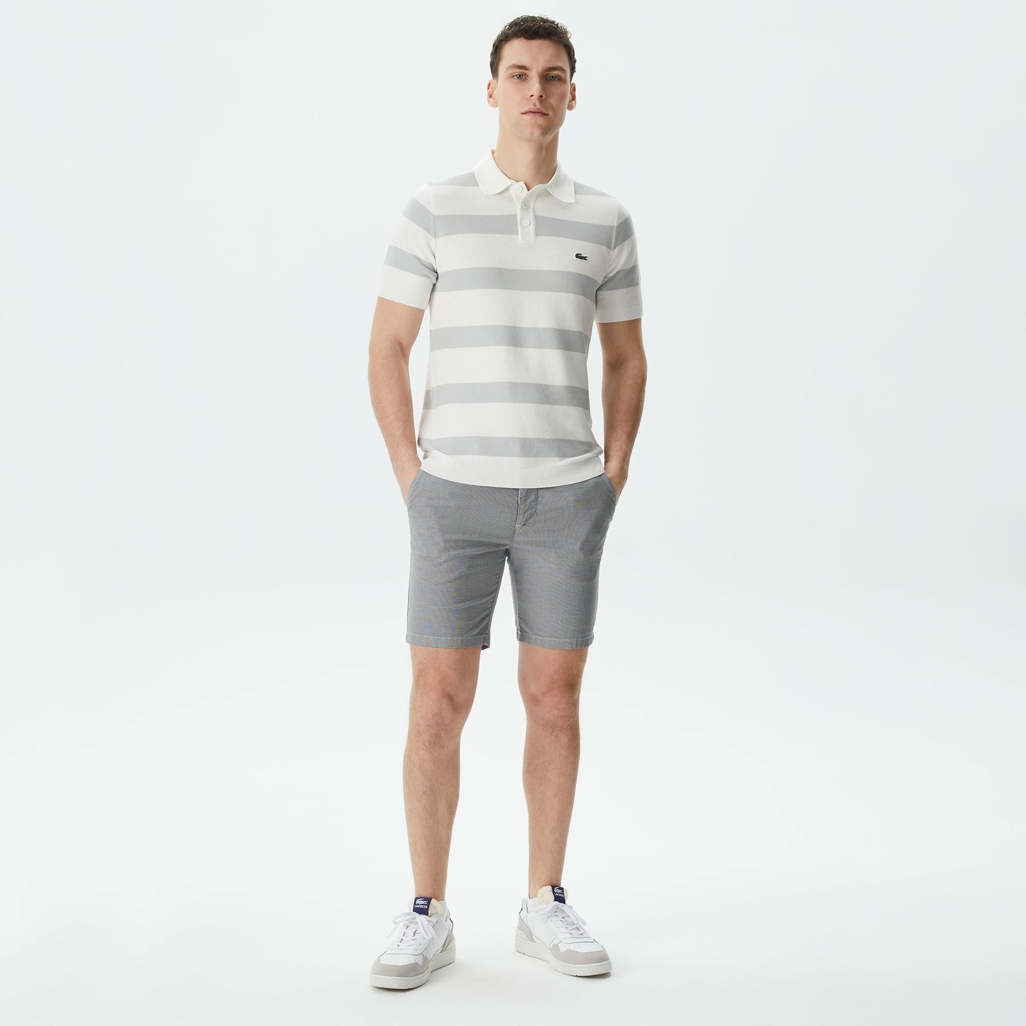 Erkek Slim Fit Desenli Gri Bermuda