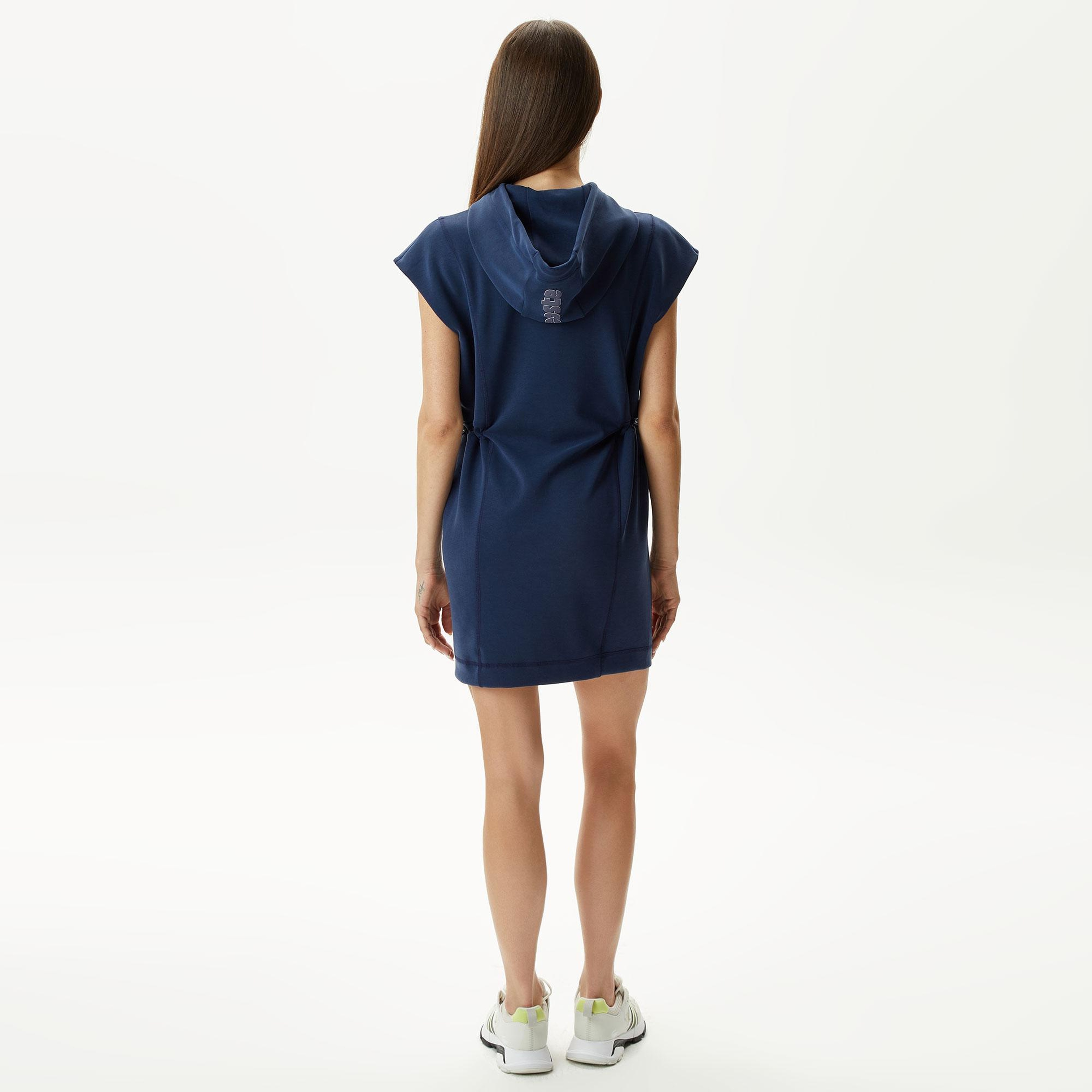 Kadın Straight Fit Kapüşonlu Lacivert Modal Karışımlı Elbise