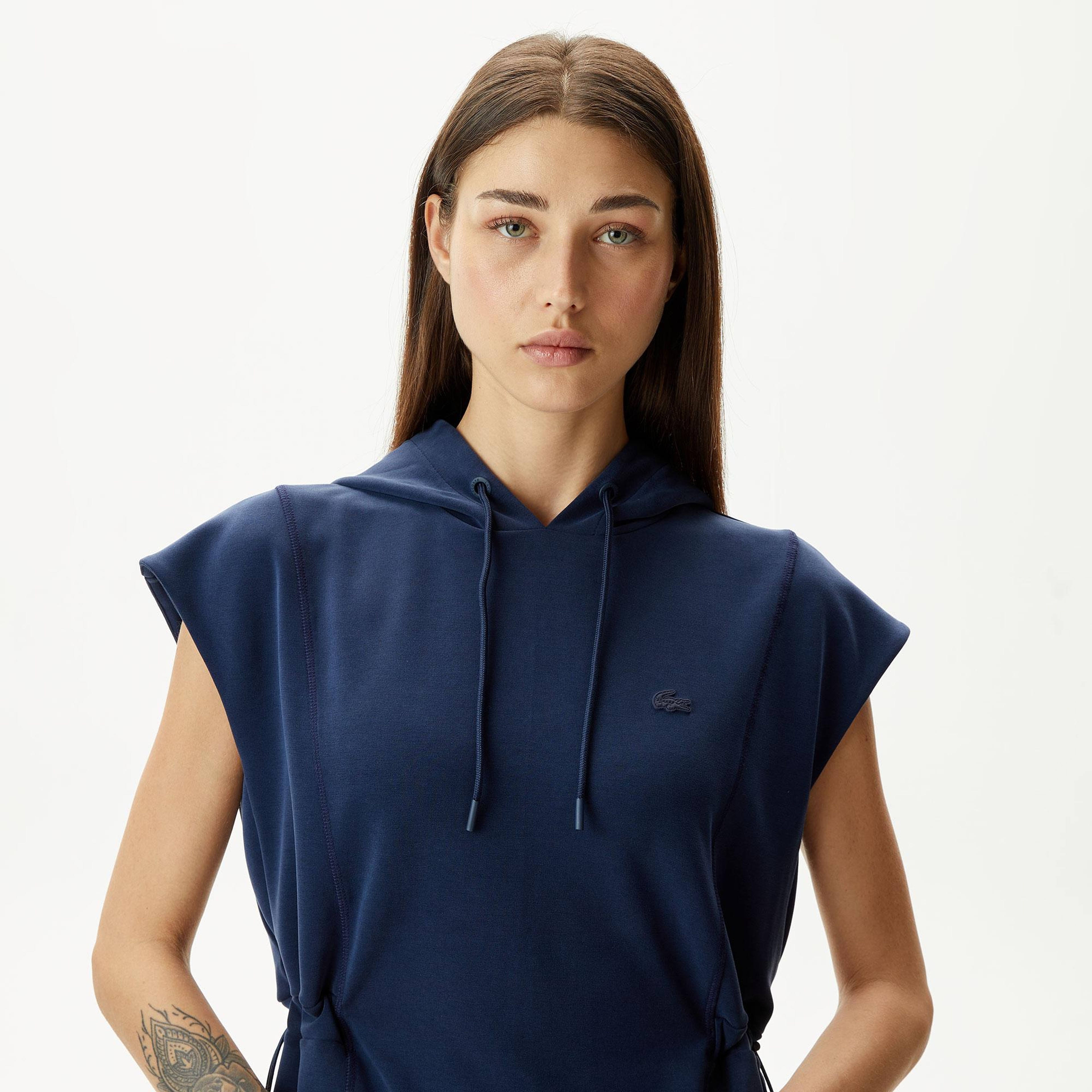Kadın Straight Fit Kapüşonlu Lacivert Modal Karışımlı Elbise