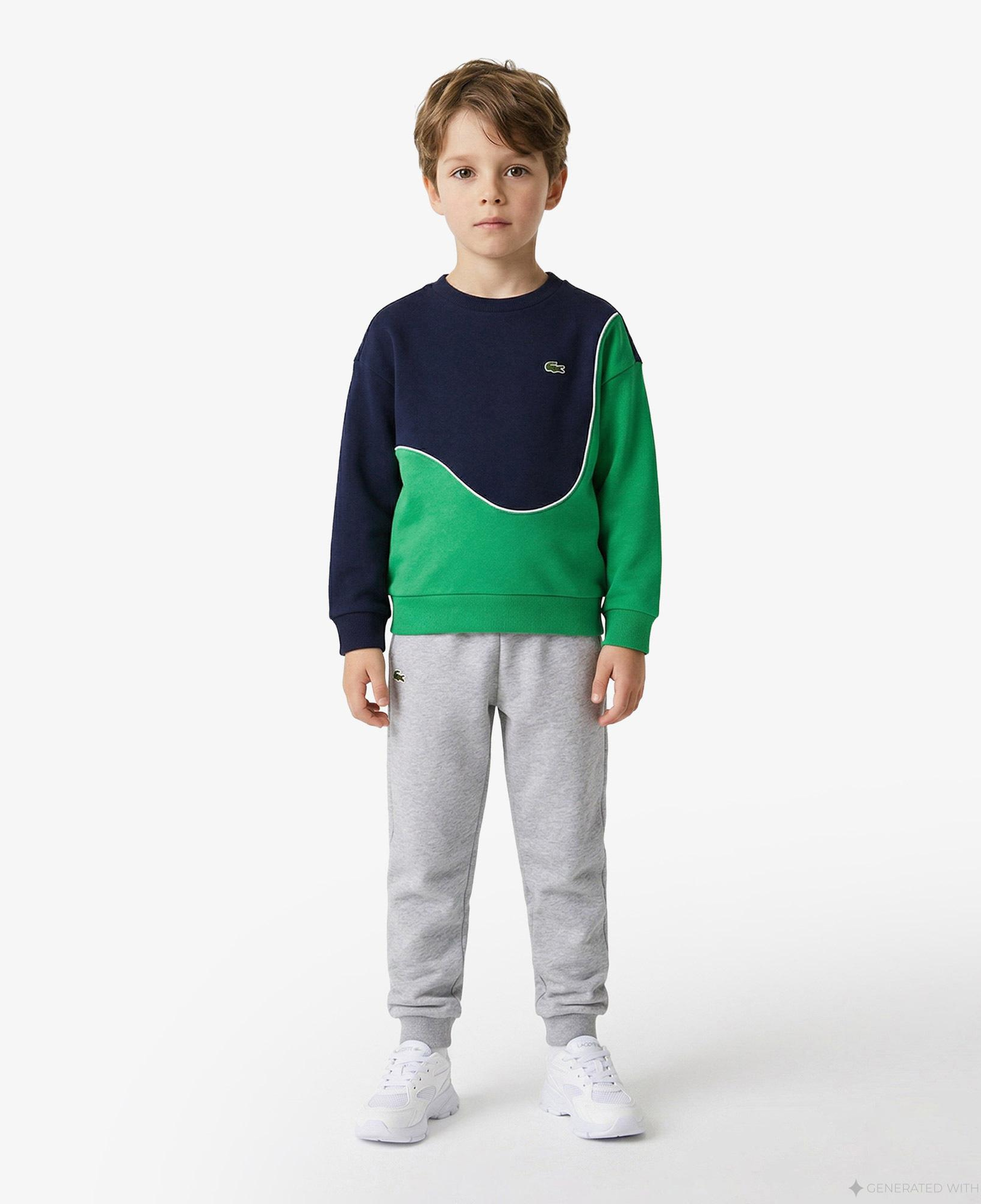 Lacoste Çocuk Bisiklet Yaka Renk Bloklu Lacivert Sweatshirt