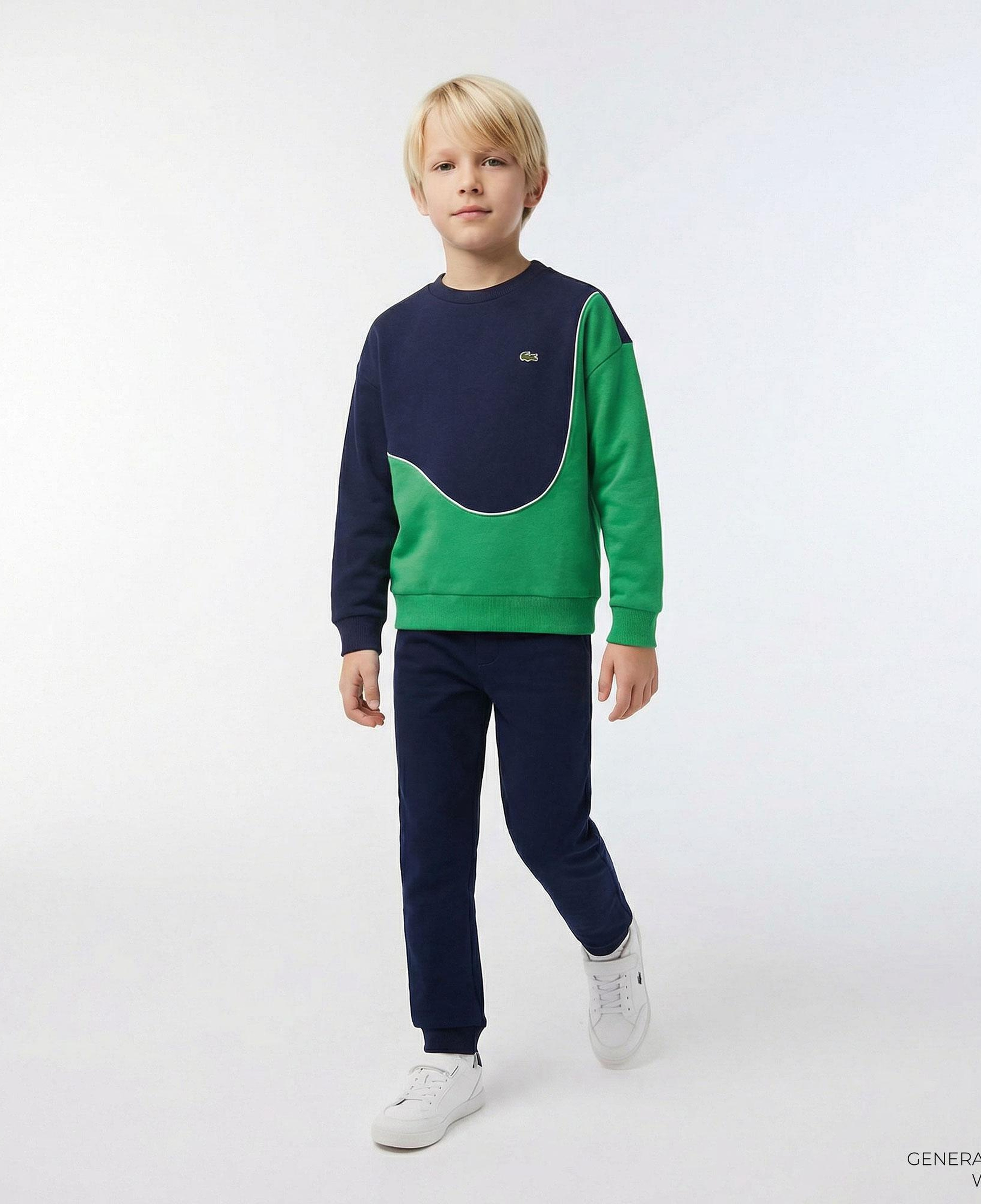 Lacoste Çocuk Bisiklet Yaka Renk Bloklu Lacivert Sweatshirt