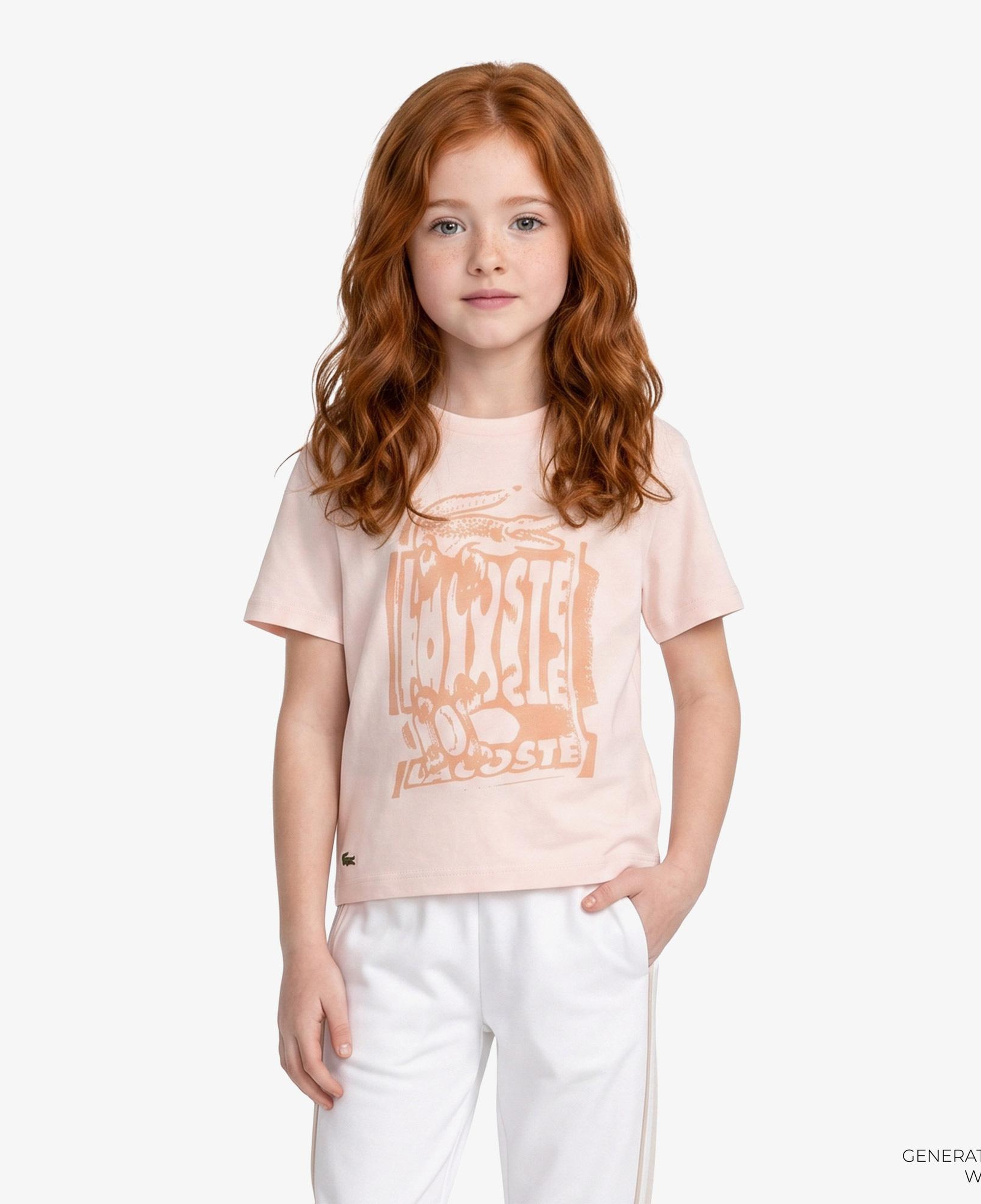 Çocuk Bisiklet Yaka Baskılı Açık Pembe T-Shirt