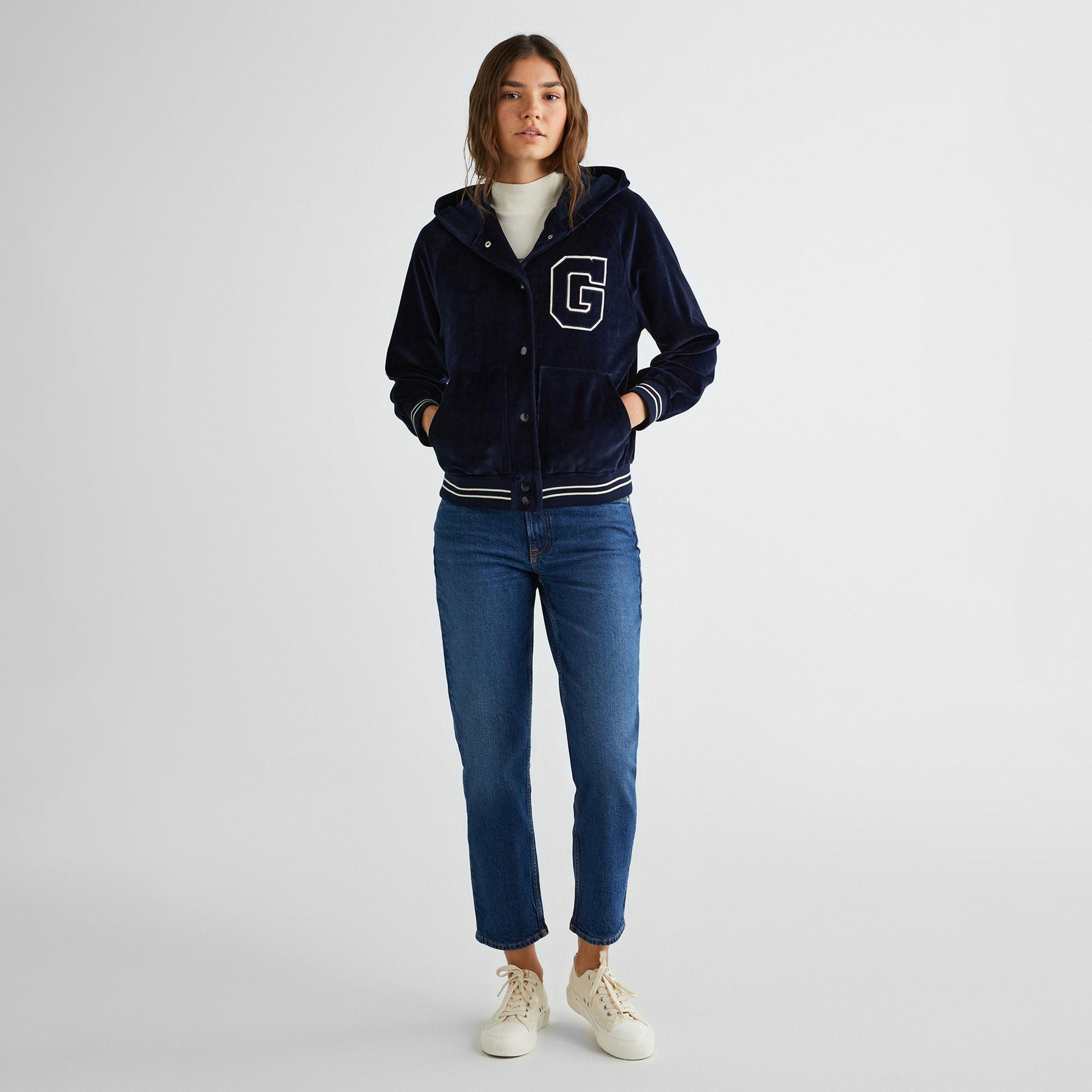 GANT Kadın Lacivert Relaxed Fit Kapüşonlu Logolu Sweatshirt