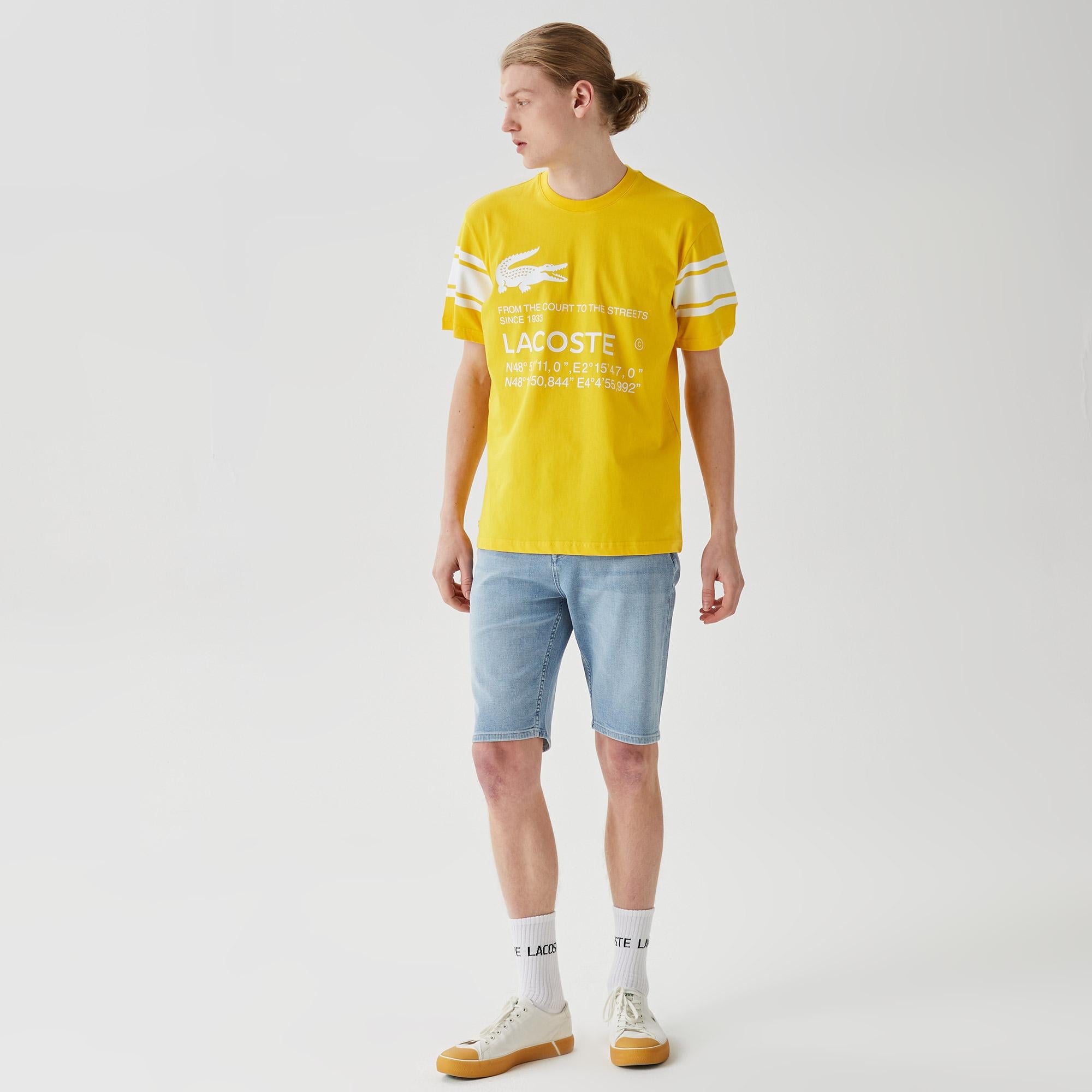 Active Erkek Relaxed Fit Bisiklet Yaka Baskılı Sarı T-Shirt