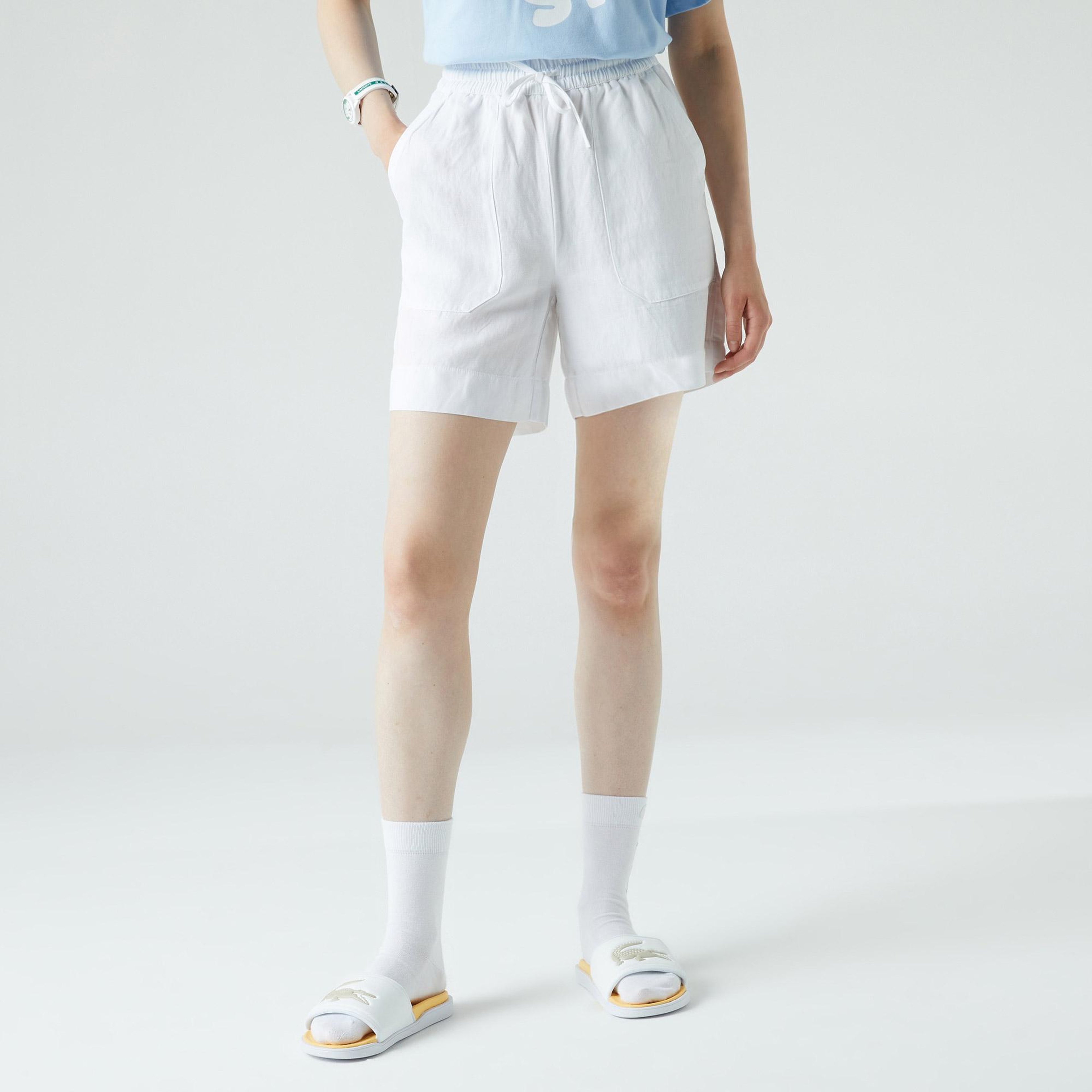 Lacoste Relaxed Fit Kadın Keten Karışımlı Beyaz Şort