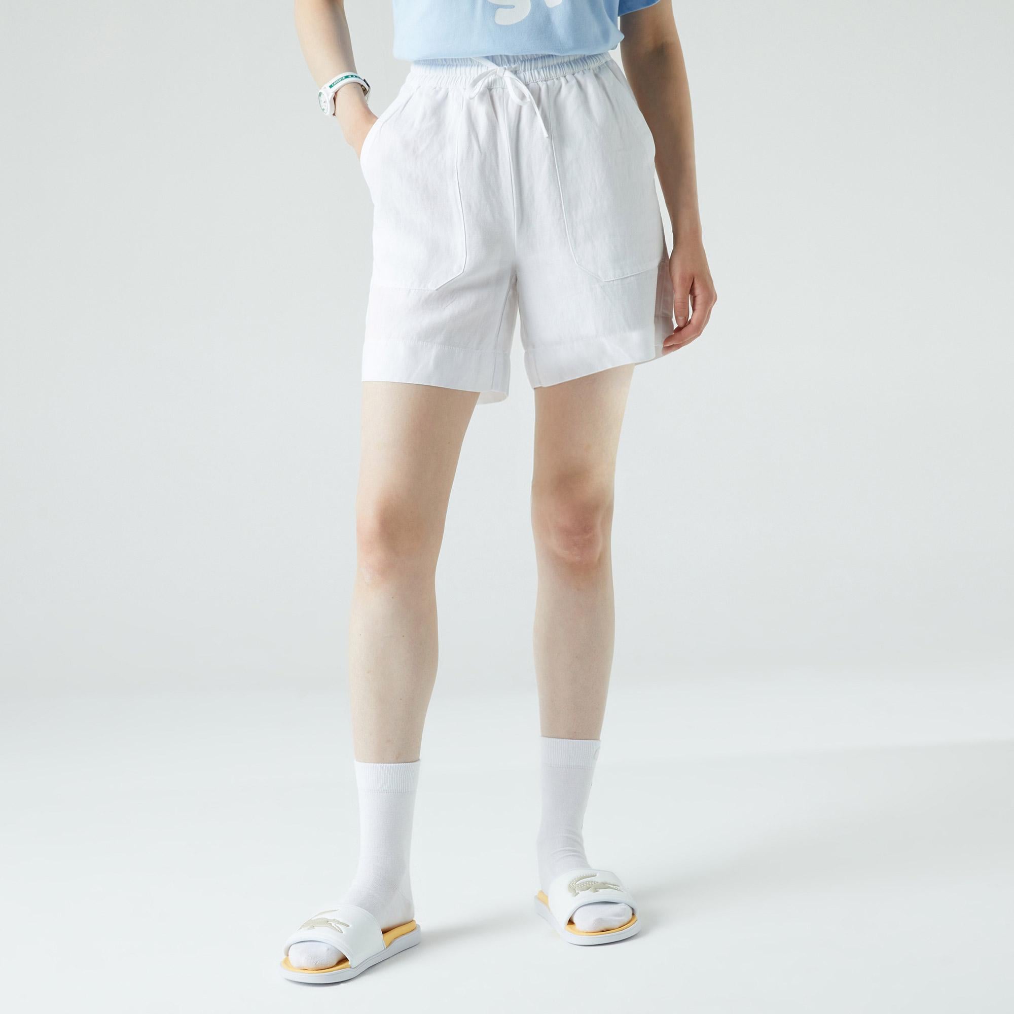 Lacoste Relaxed Fit Kadın Keten Karışımlı Beyaz Şort