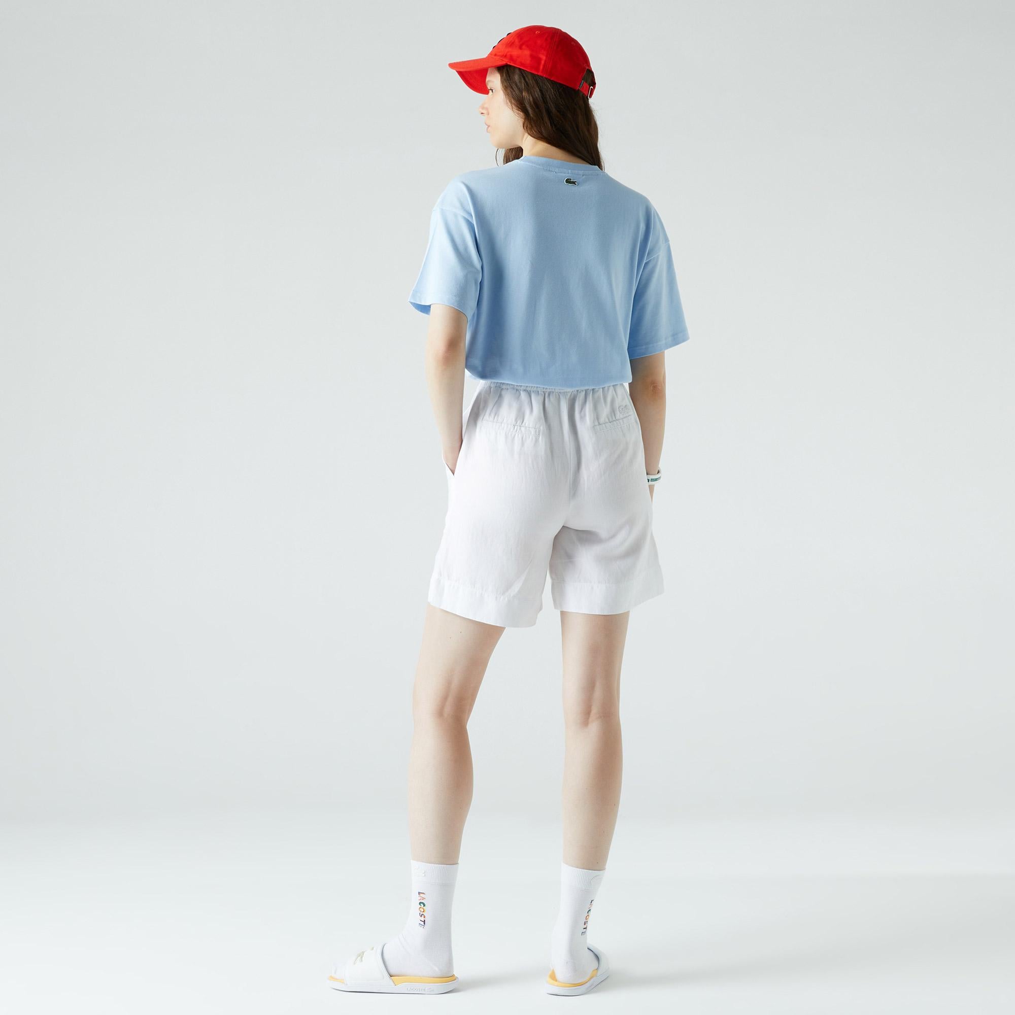 Lacoste Relaxed Fit Kadın Keten Karışımlı Beyaz Şort