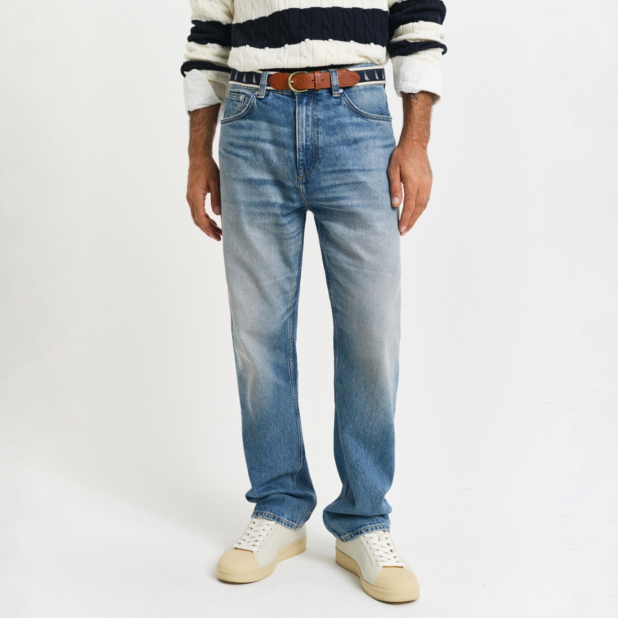 GANT Erkek Mavi Straight Fit Jean Pantolon