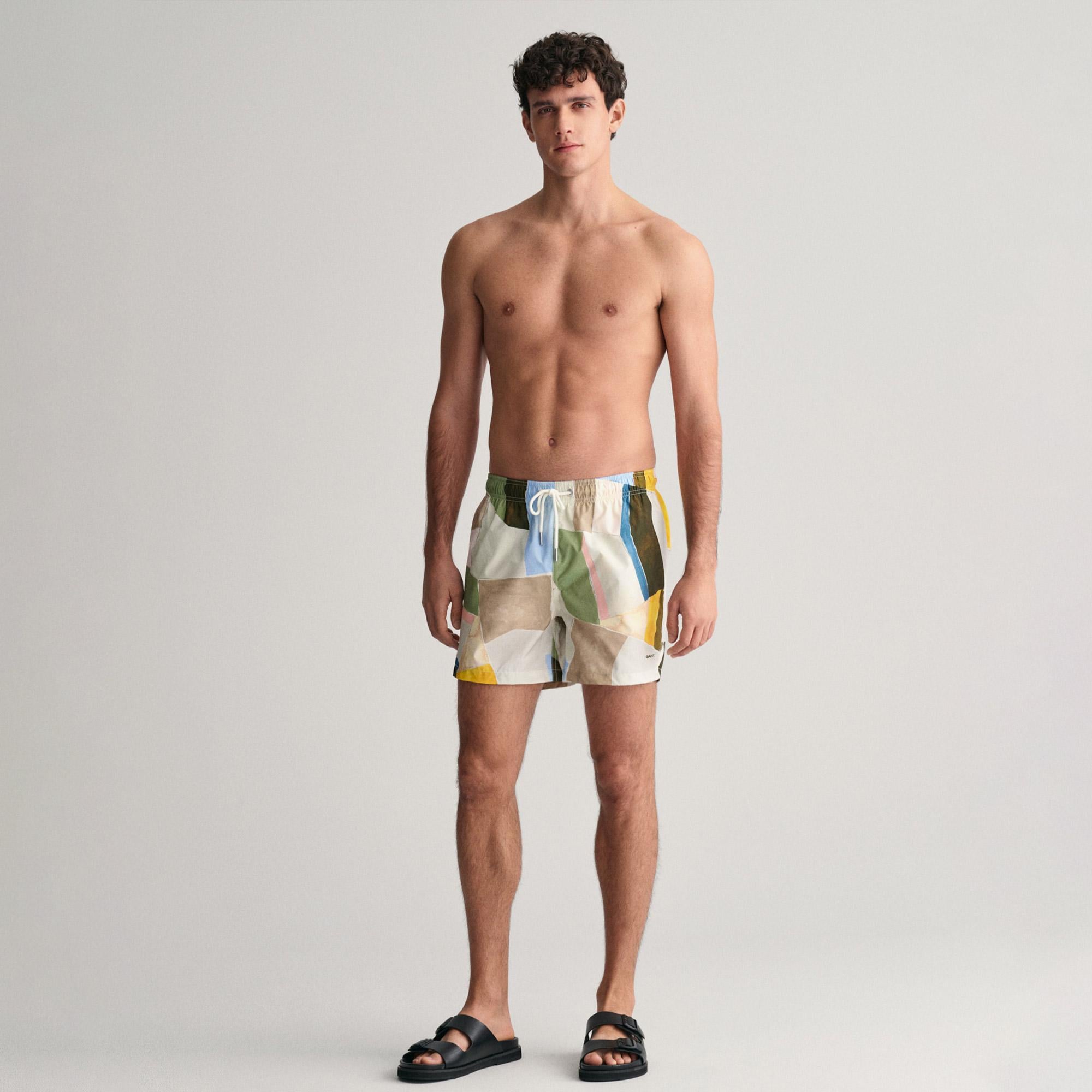 GANT Erkek Sarı Regular Fit Desenli Deniz Şortu