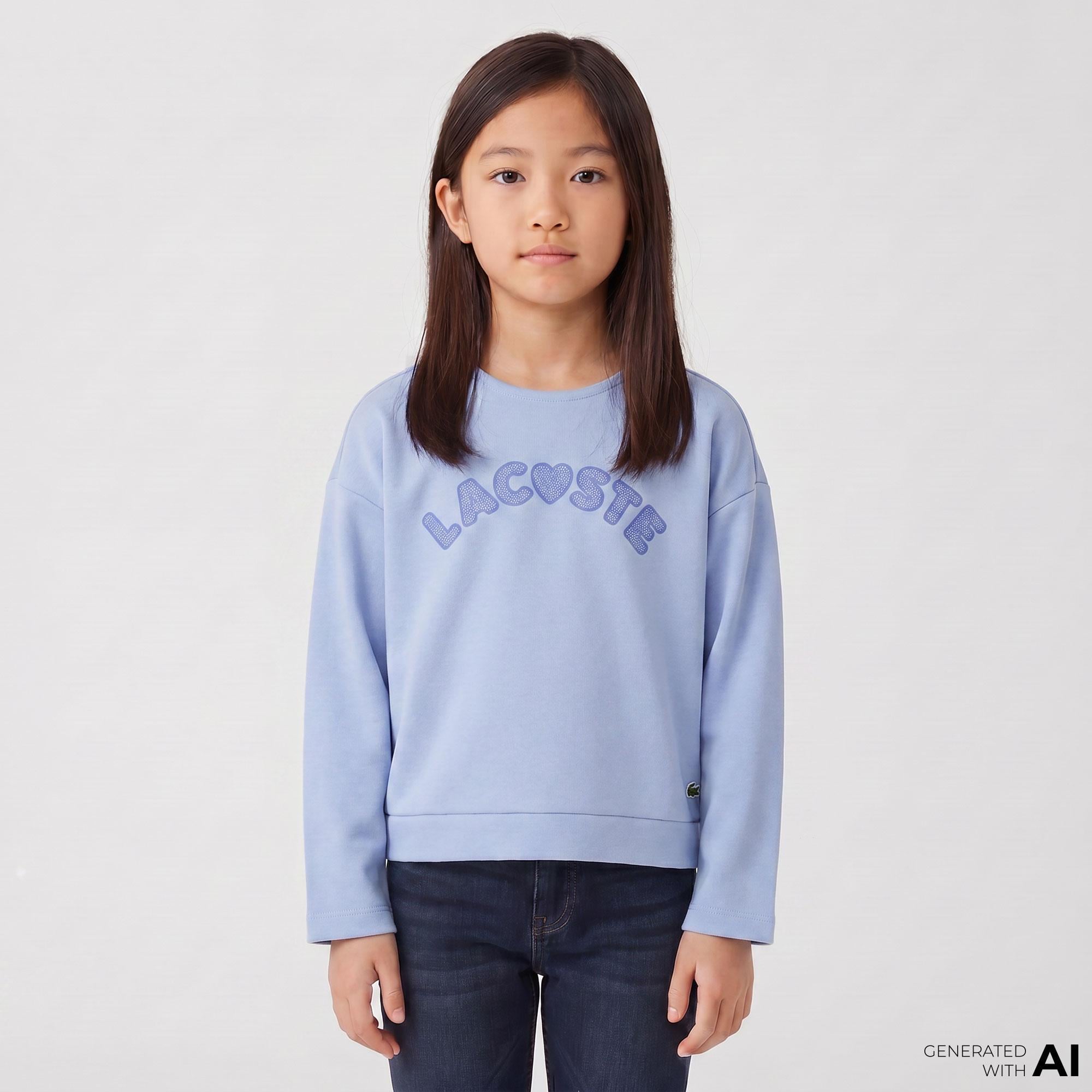 Lacoste Çocuk Uzun Kollu Bisiklet Yaka Baskılı Mavi T-Shirt