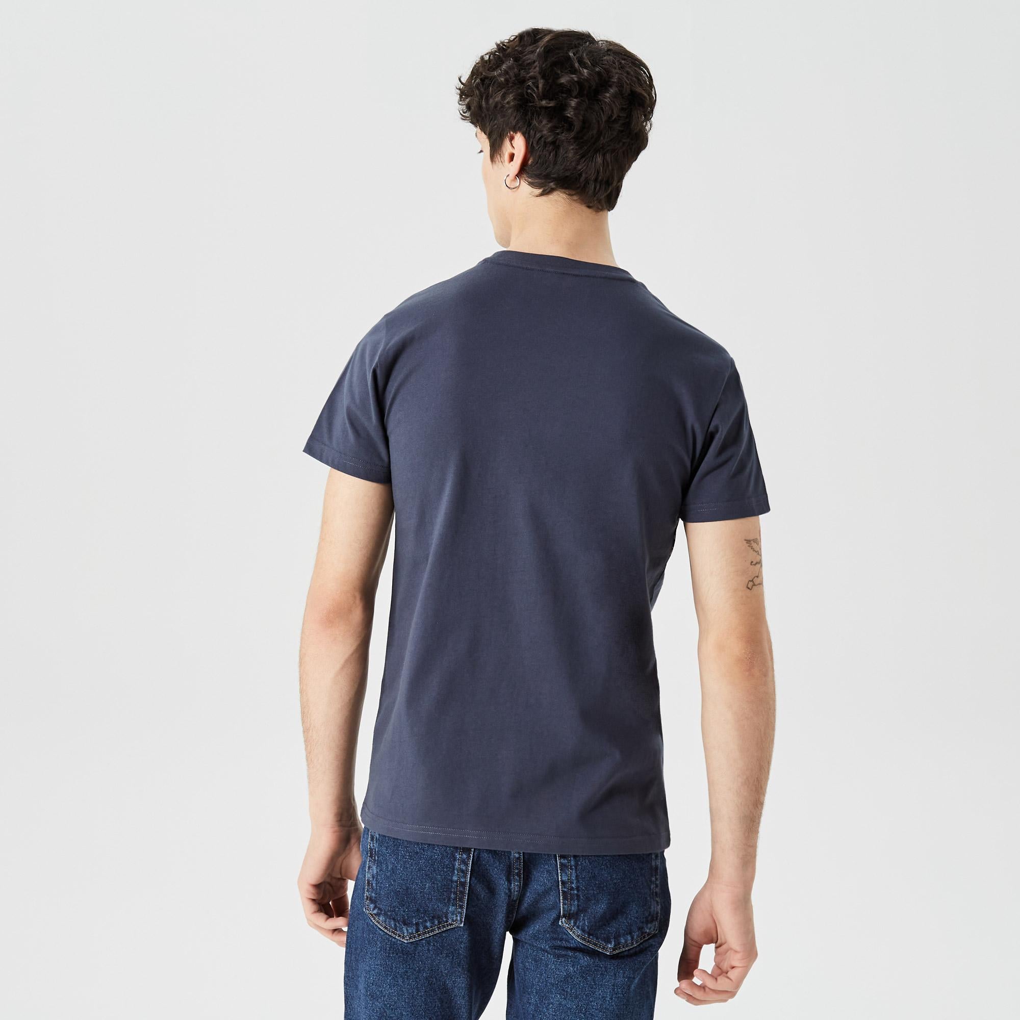 Erkek Regular Fit Bisiklet Yaka Baskılı Lacivert T-Shirt