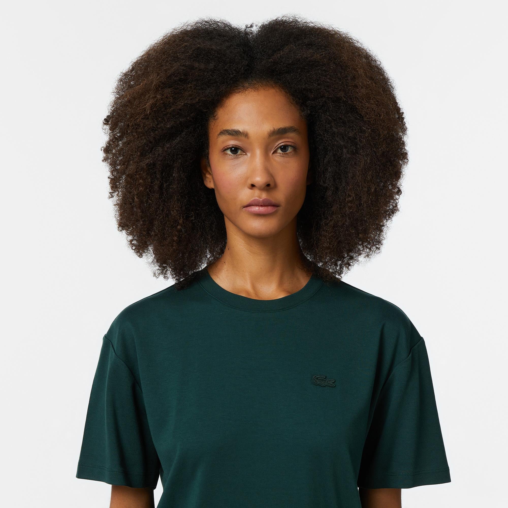 Kadın Relaxed Fit Bisiklet Yaka Koyu Yeşil T-Shirt