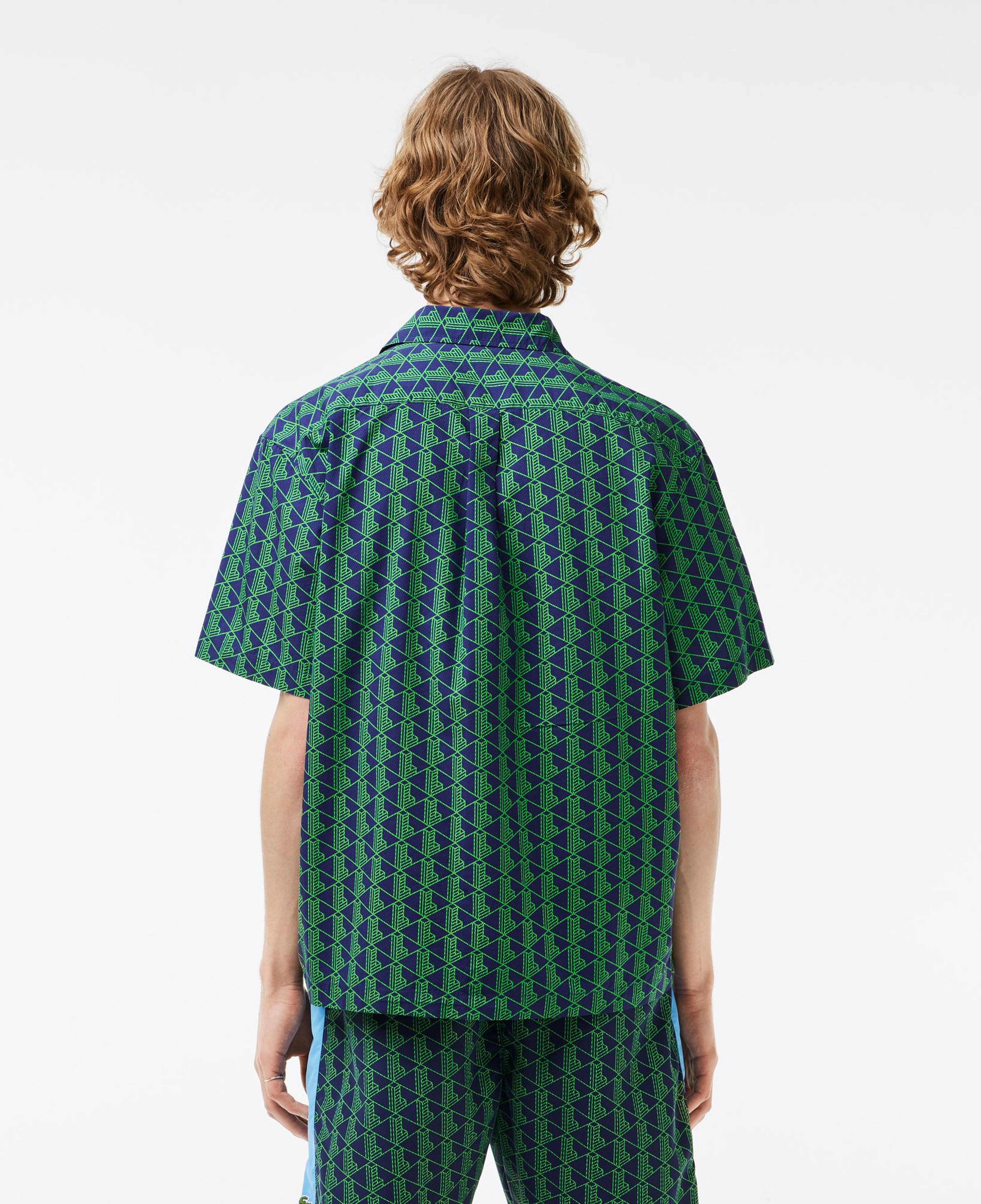 Erkek Relaxed Fit Kısa Kollu Monogram Yeşil Gömlek