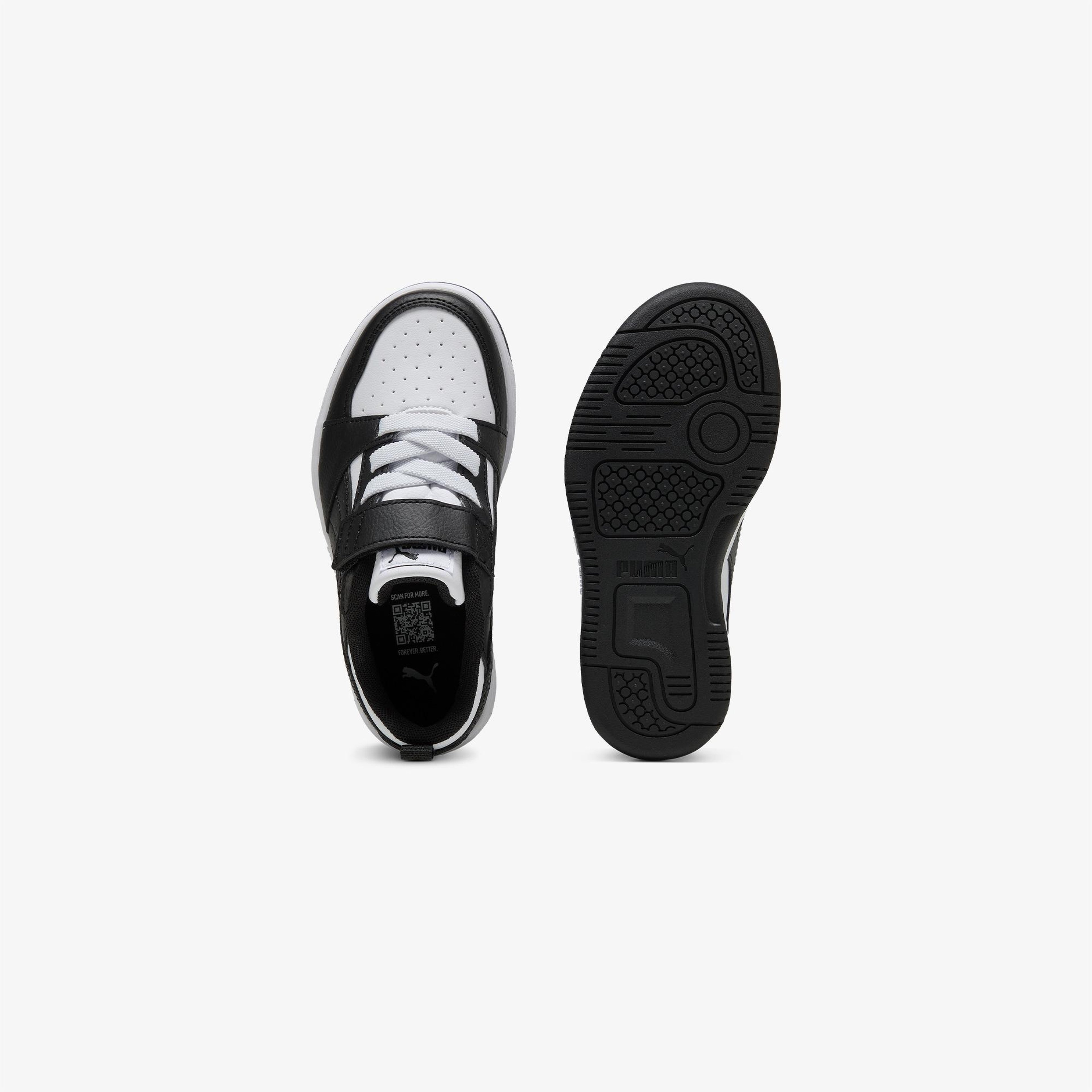 Puma Rebound V6 Low Çocuk Siyah Beyaz Spor Ayakkabı