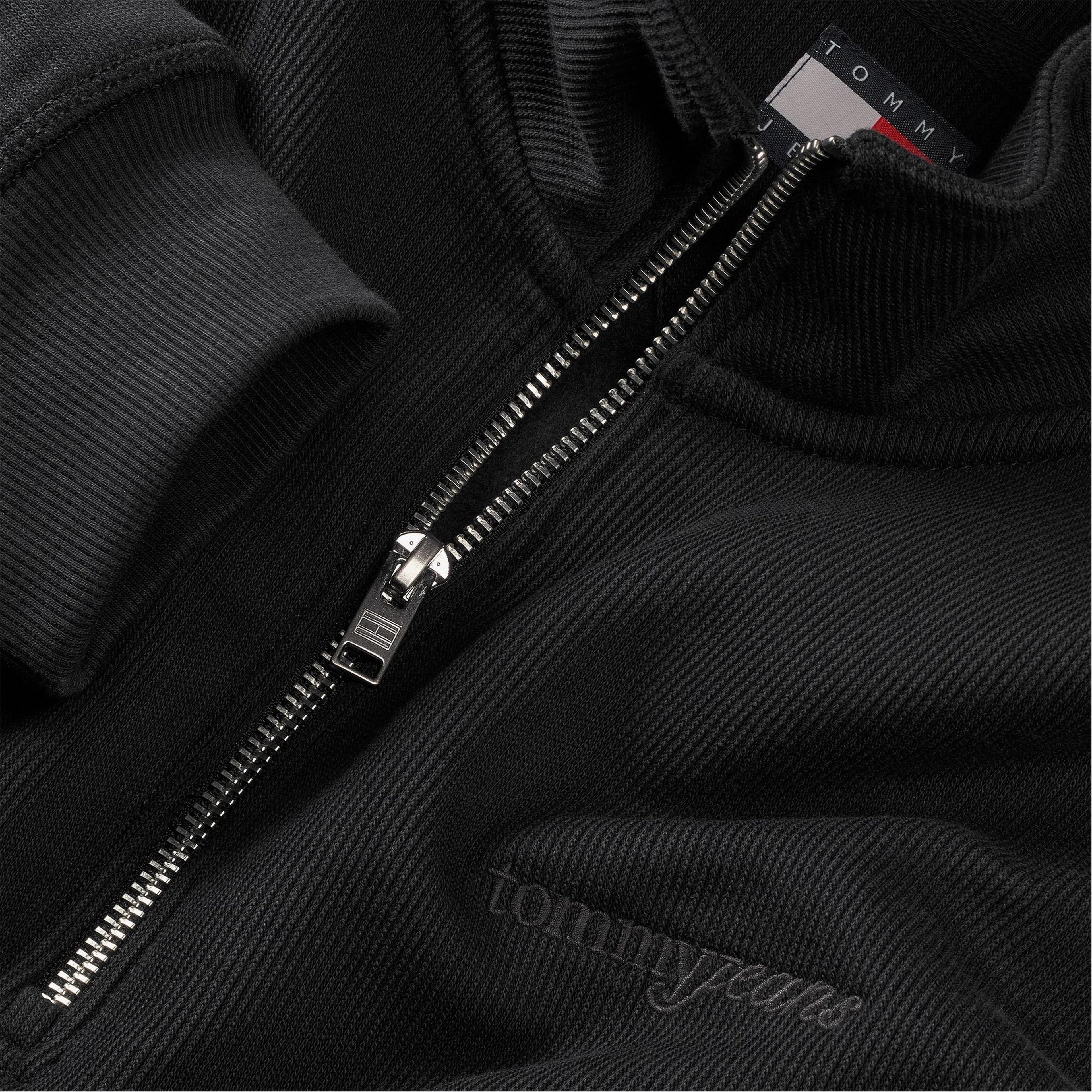 Tommy Hilfiger Jeans 90s Script Rib Fleece Erkek Siyah Sweatshirt