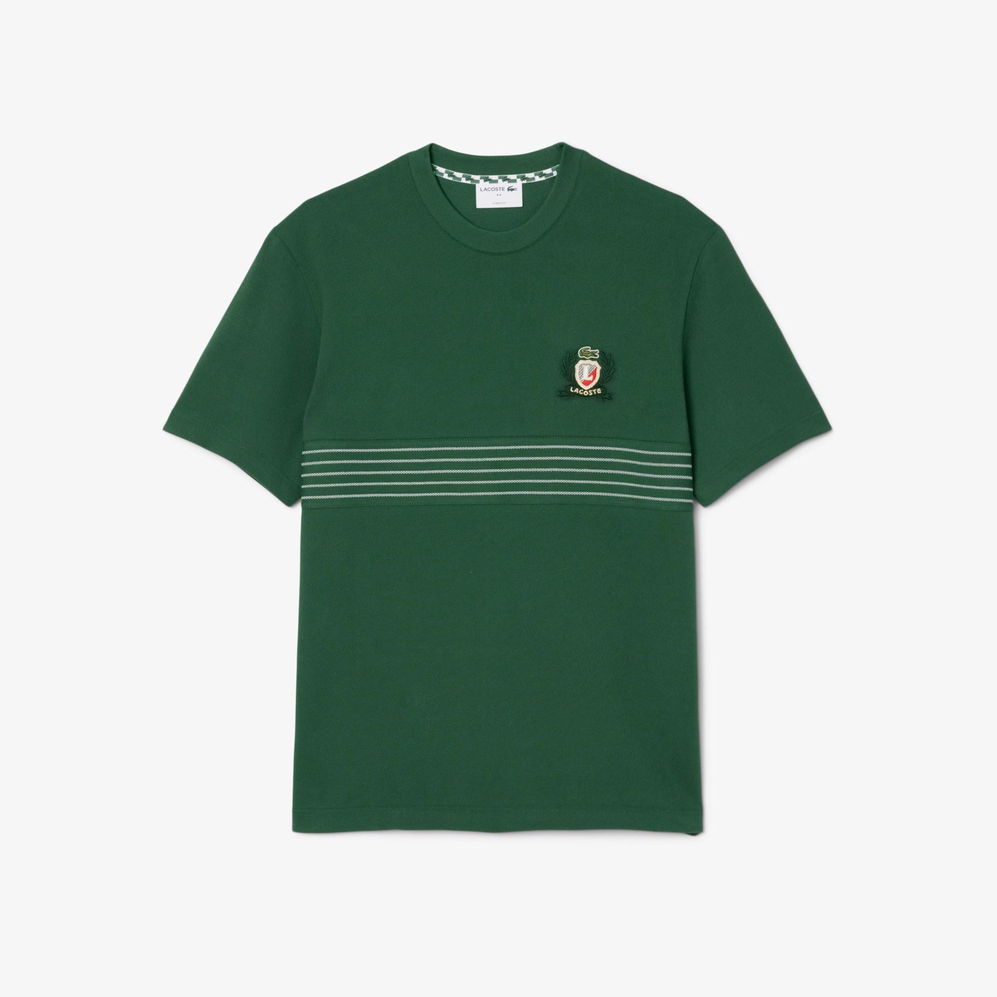 Erkek Classic Fit Bisiklet Yaka Desenli Koyu Yeşil T-Shirt