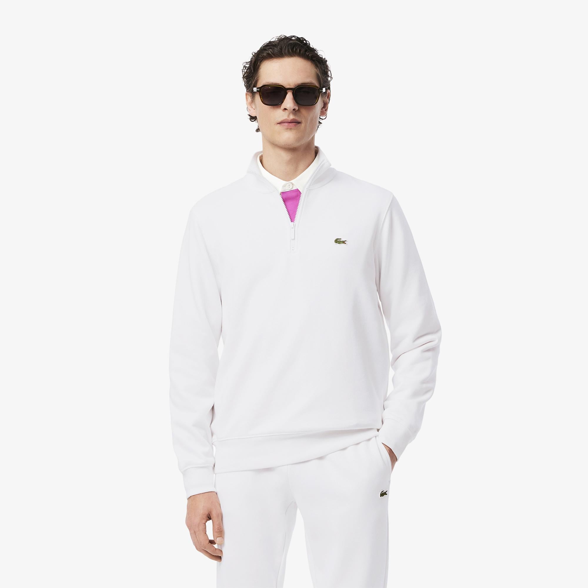 Lacoste Erkek Classic Fit Yarım Fermuarlı Beyaz Sweatshirt
