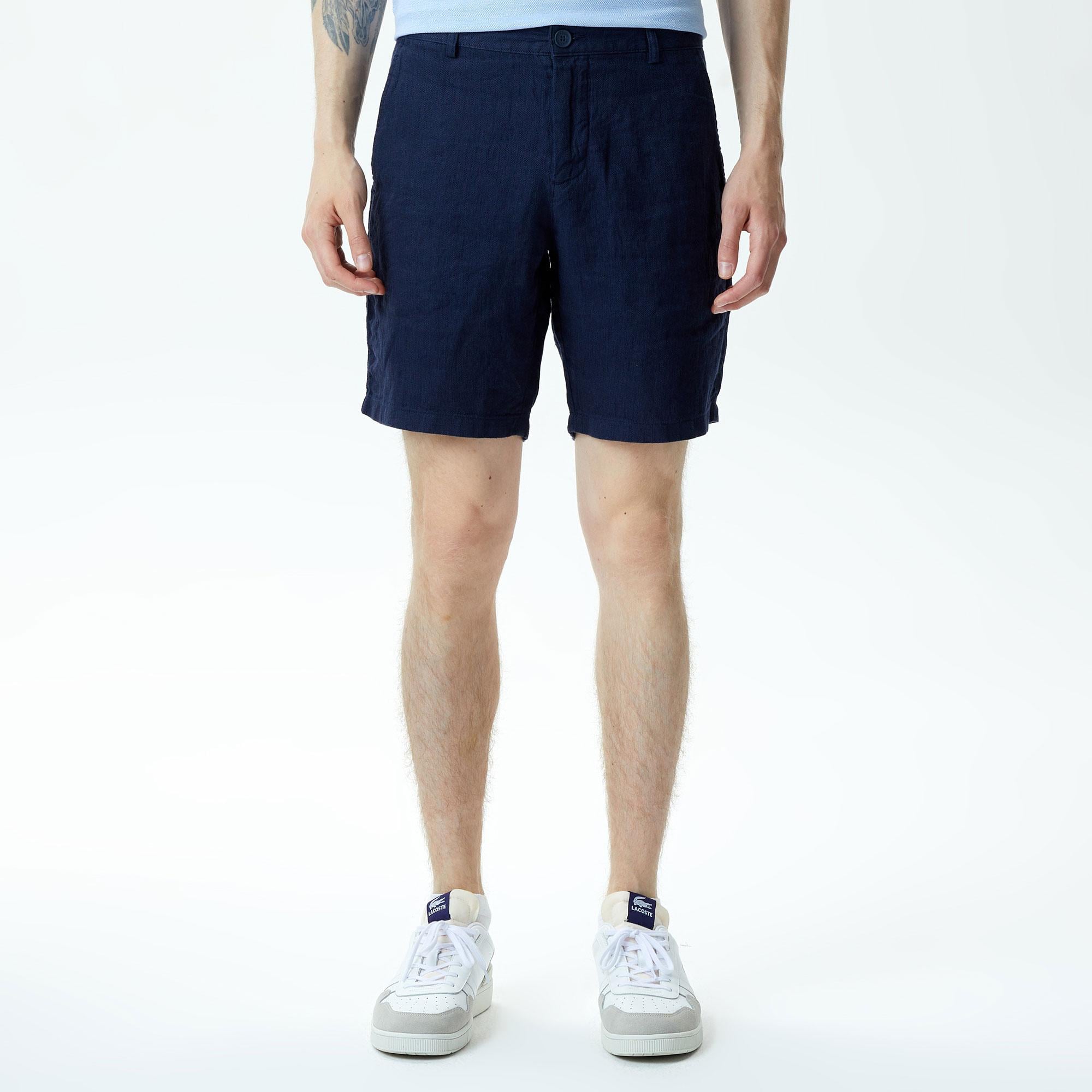 Lacoste Erkek Slim Fit Keten Lacivert Bermuda