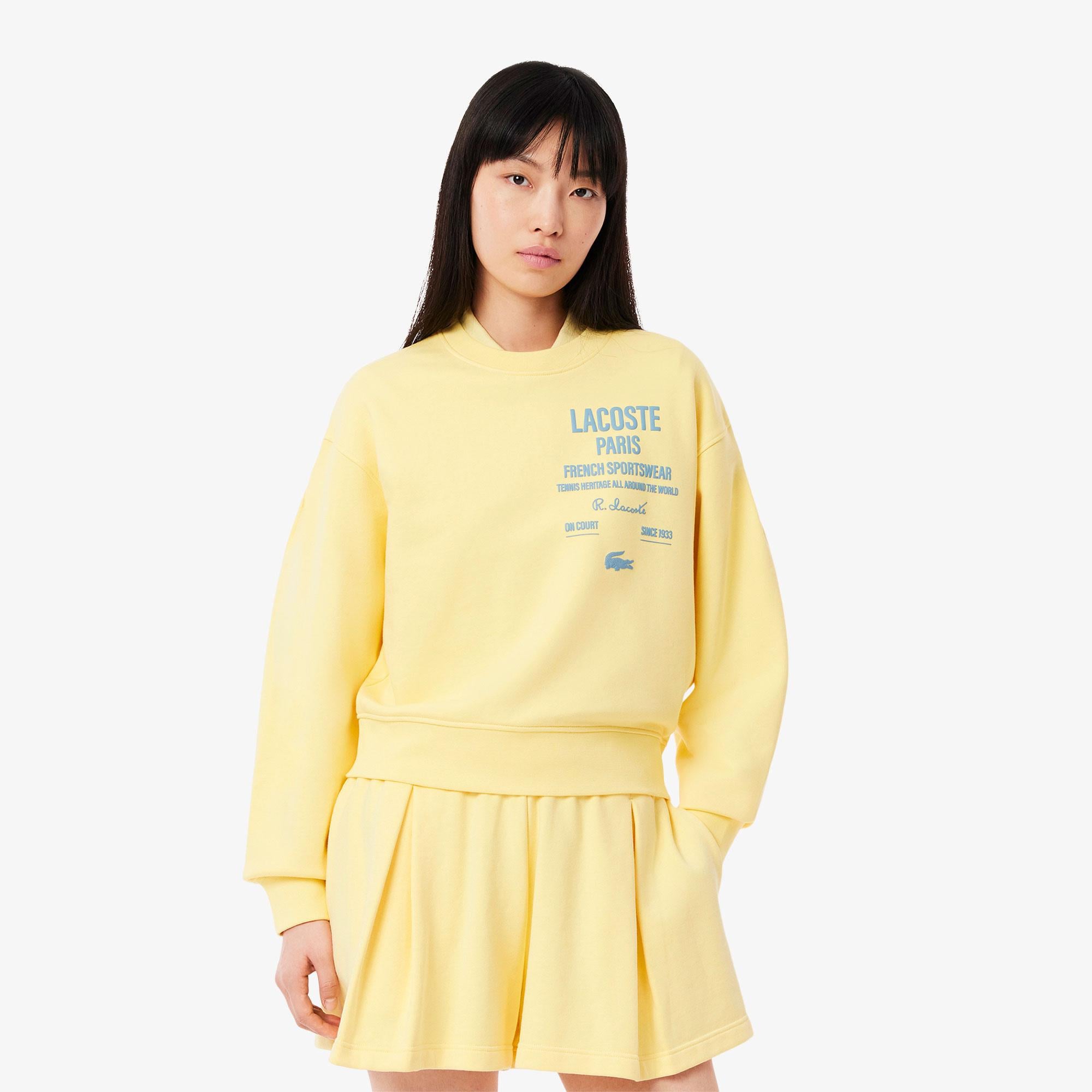 Lacoste Oversized Fit Pleated Kadın Sarı Modal Karışımlı Eşofman Üstü