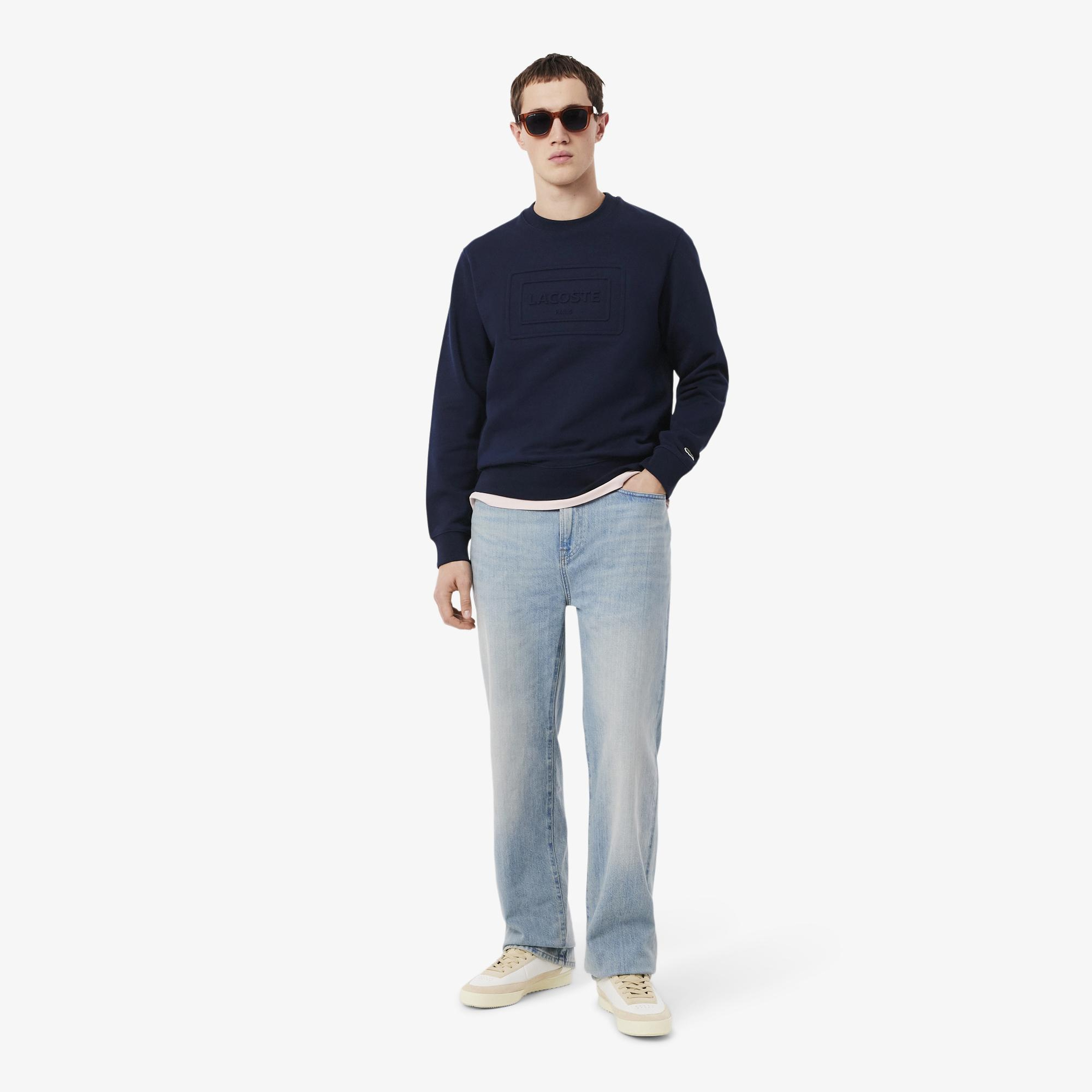 Lacoste Unisex Classic Fit Bisiklet Yaka Baskılı Lacivert Sweatshirt